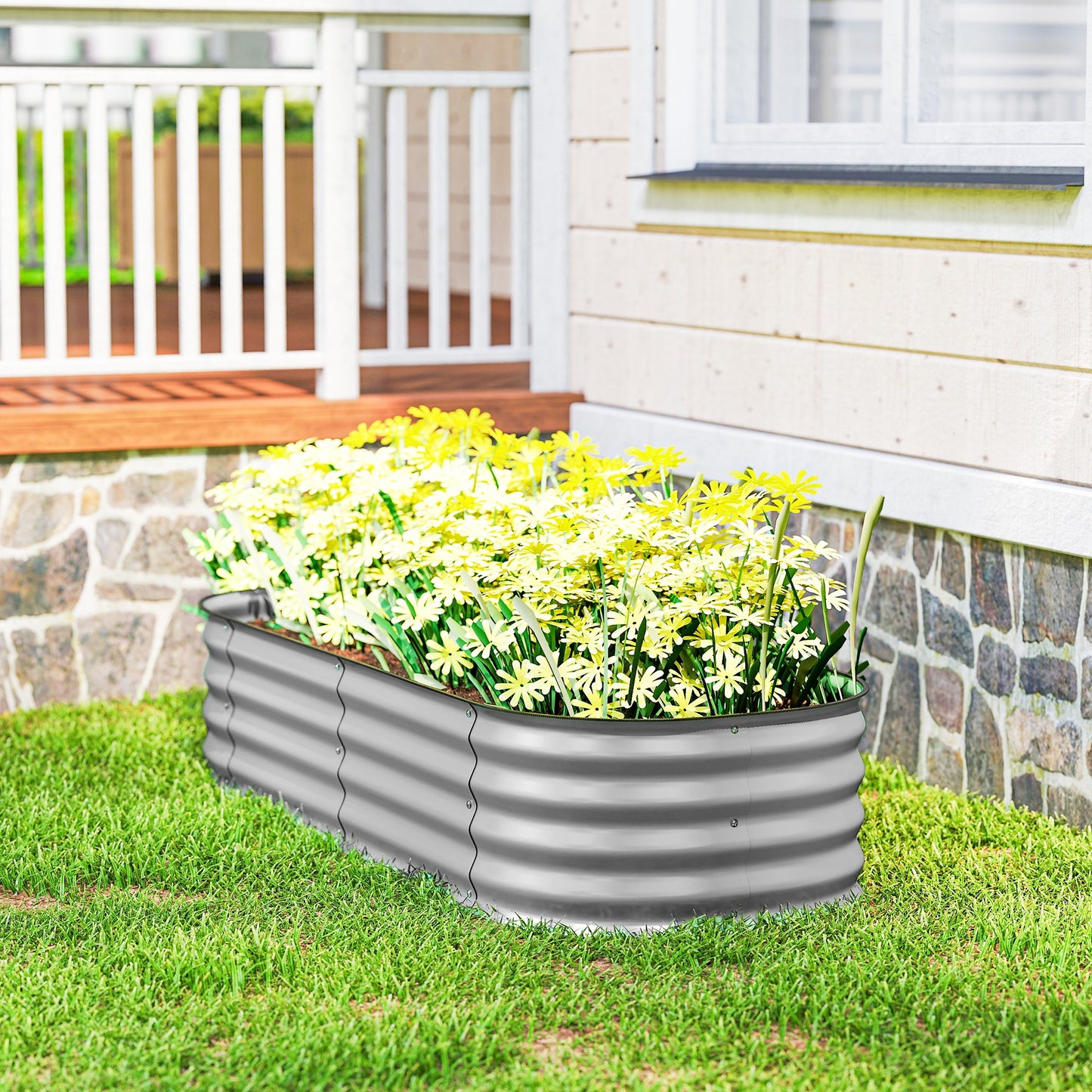 Galvanised Raised Garden Bed, Metal Planter Box with Safety Edging (2)