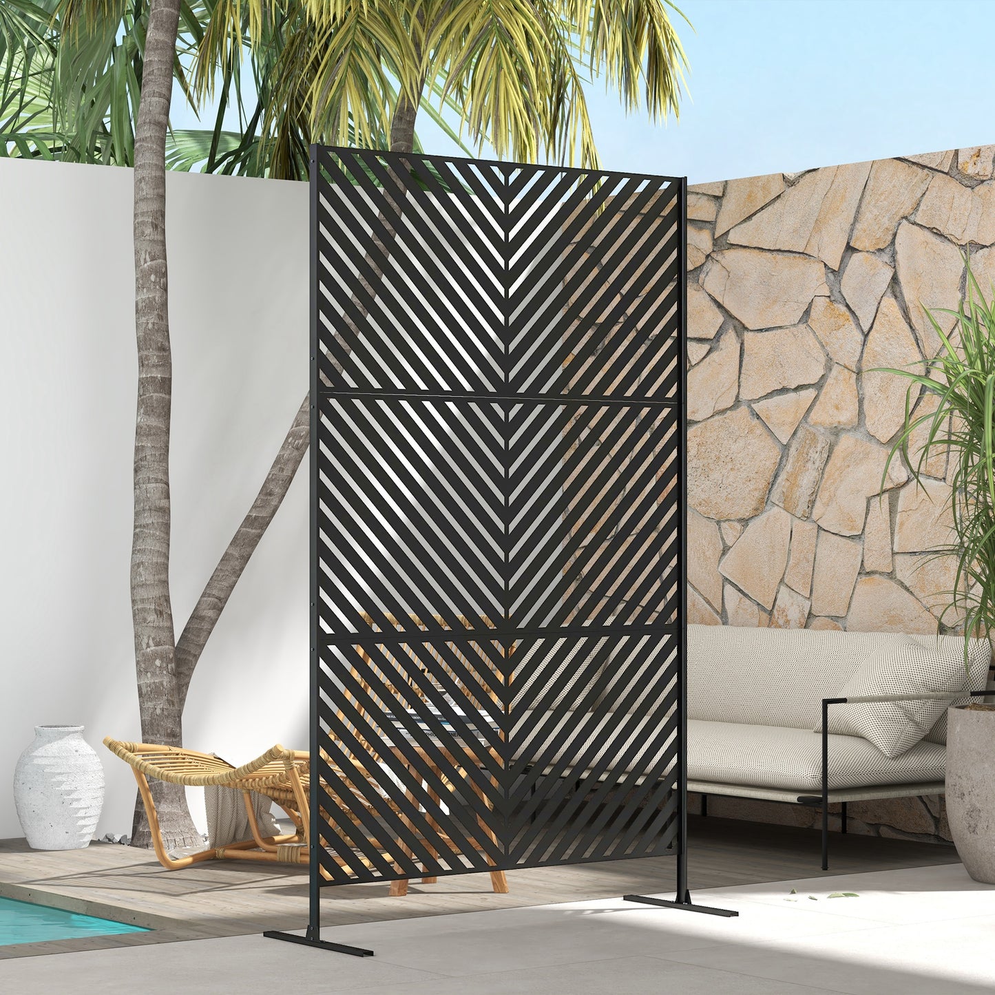 6.5FT Decorative Outdoor Divider, Metal Privacy Screen with Stand