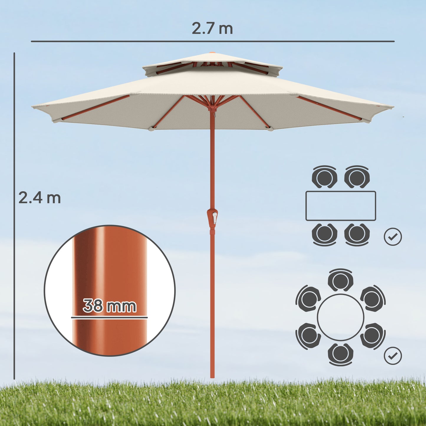 2.7 m Garden Parasol with Double Top Outdoor Market Table Umbrella