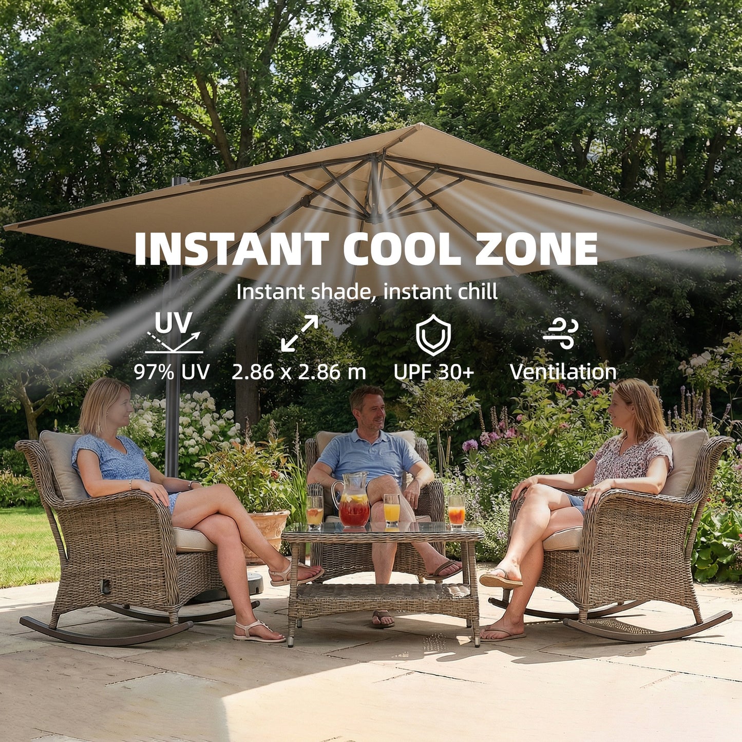 3 x 3 m Garden Cantilever Parasol with Light