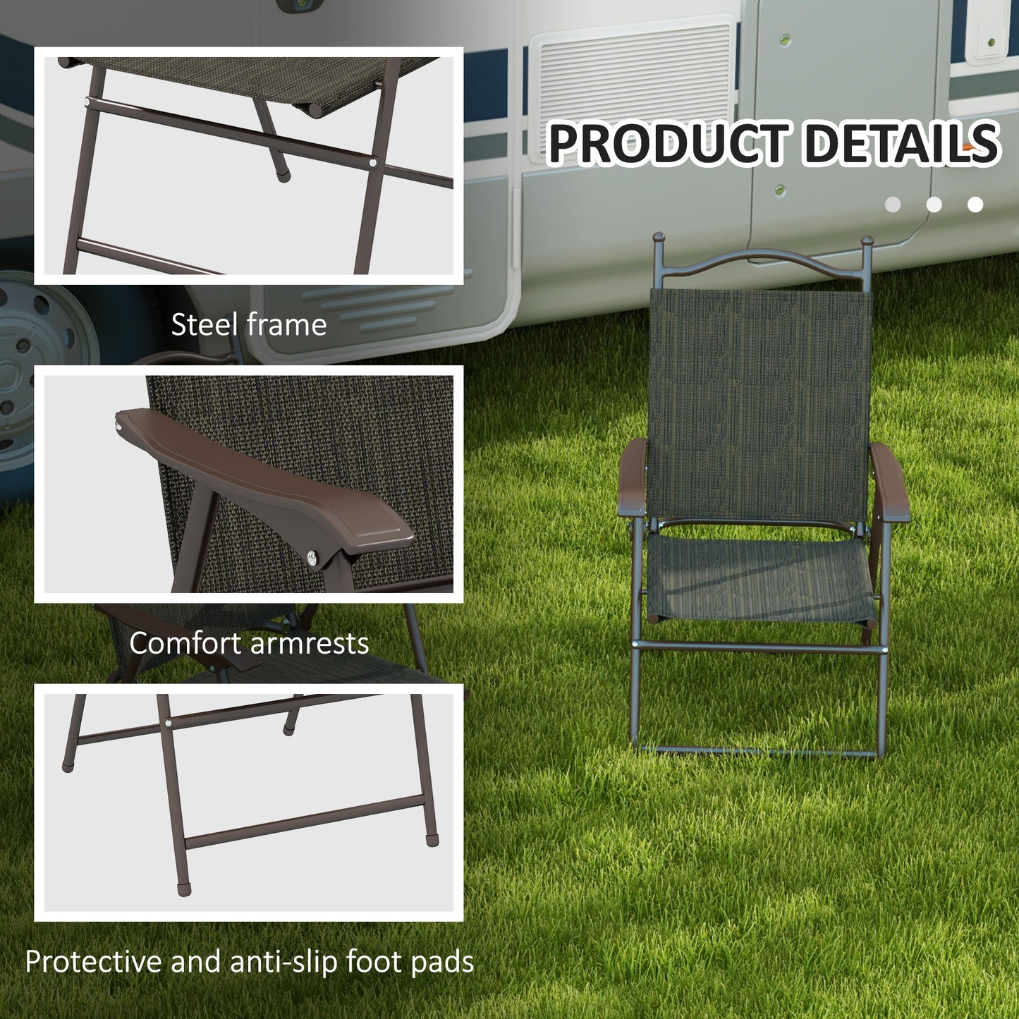 Set of Two Folding Garden Chairs, with Fabric Mesh Seats