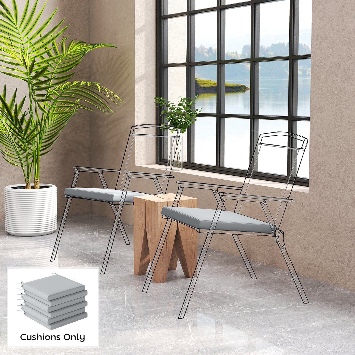 Set of 6 Outdoor Seat Cushions with Machine Washable Cover
