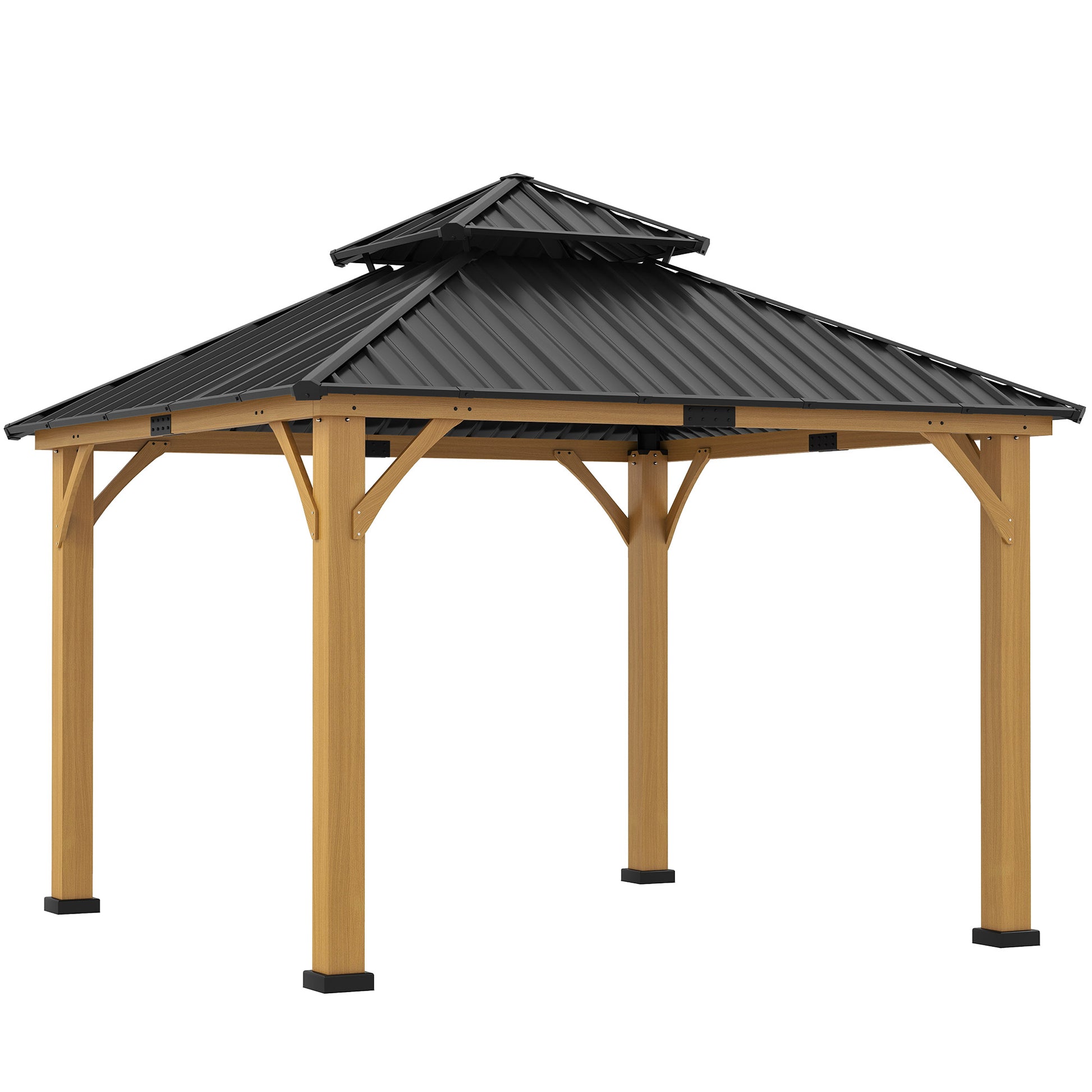3.5 x 3.5m Outdoor Hardtop Gazebo Canopy with Two-tier Metal Roof