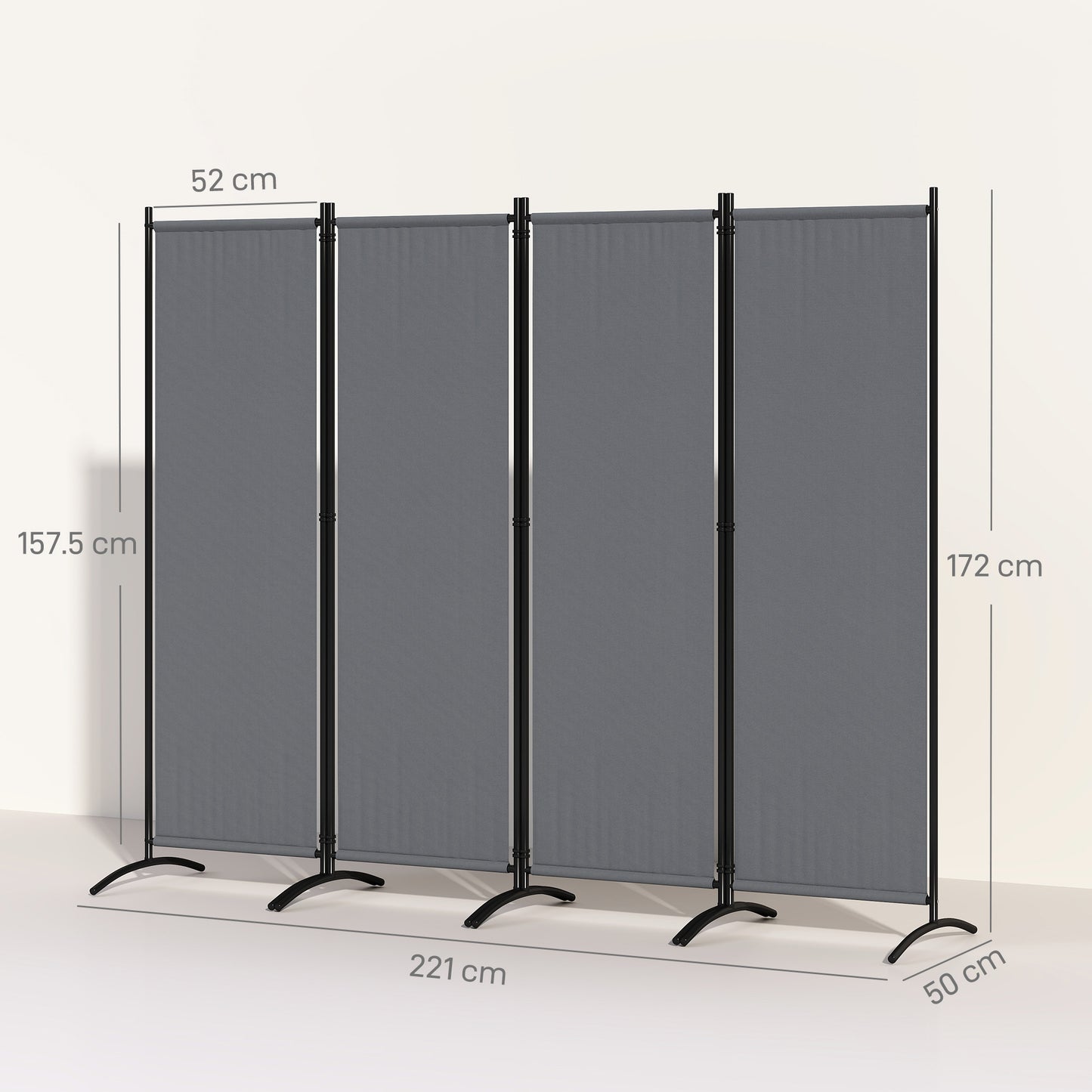 4 Panel Folding Room Divider, 1.7m Privacy Screen with Wide Feet