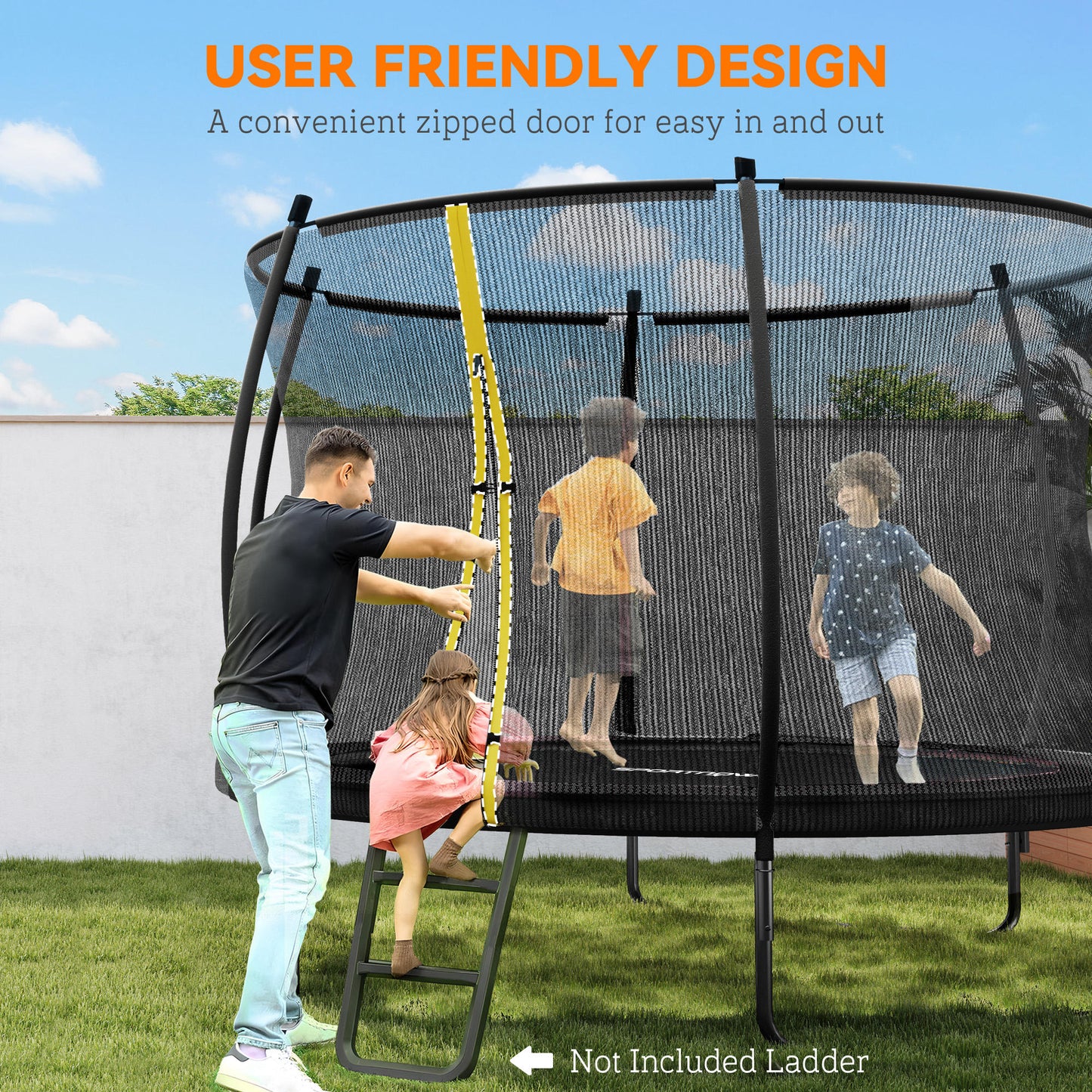 8ft Outdoor Trampoline with Enclosure Net, Spring Cover