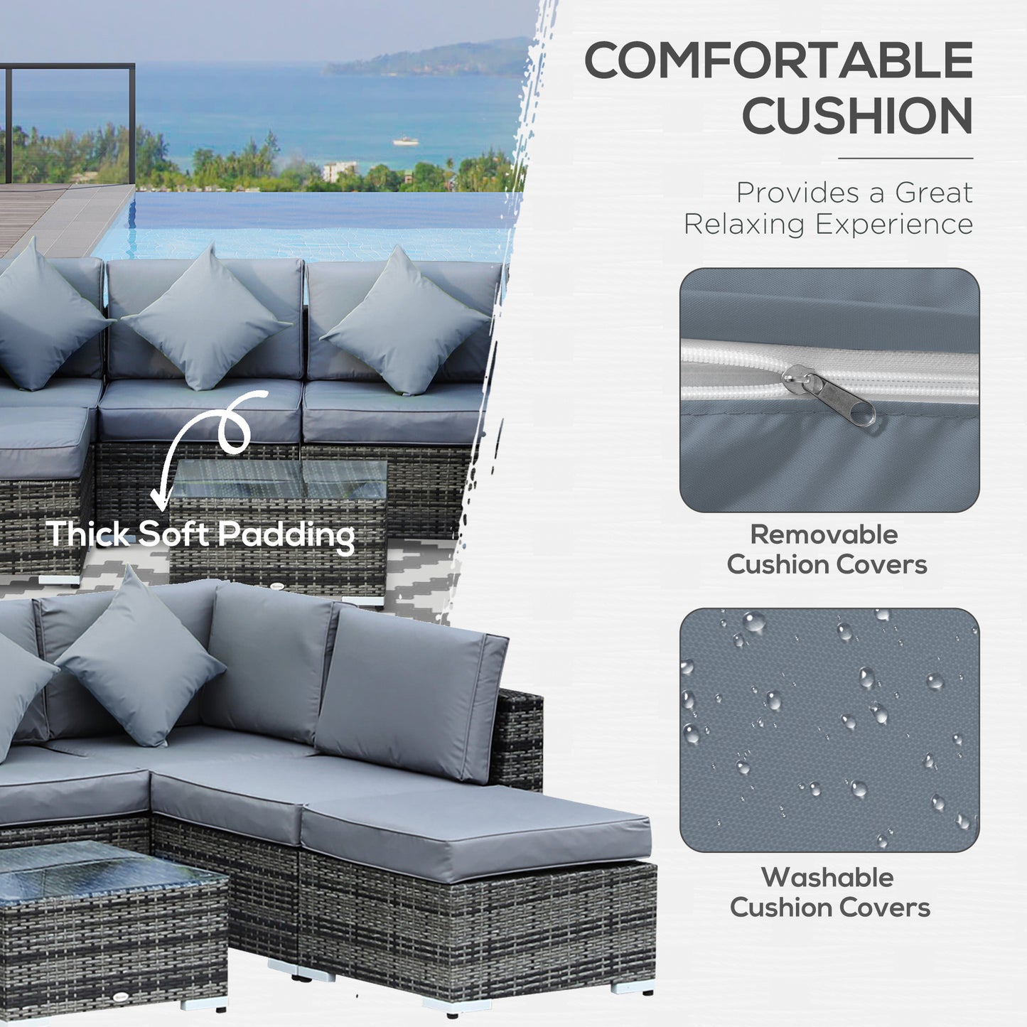 8 Piece Rattan Corner Sofa Set with Wide & Deep Seat