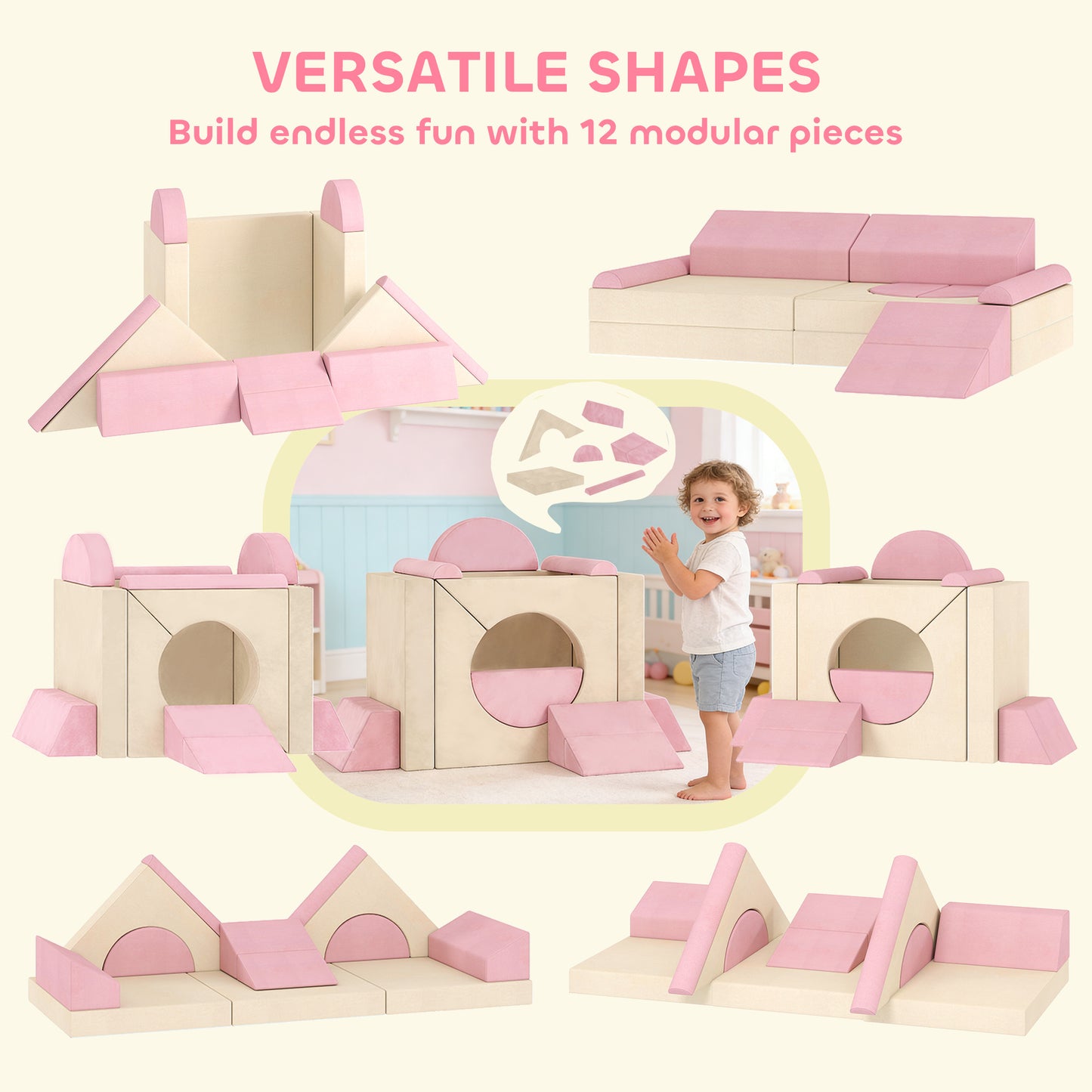 Kids Play Sofa, 12 Pieces Foam Modular Soft Play Set for Playroom