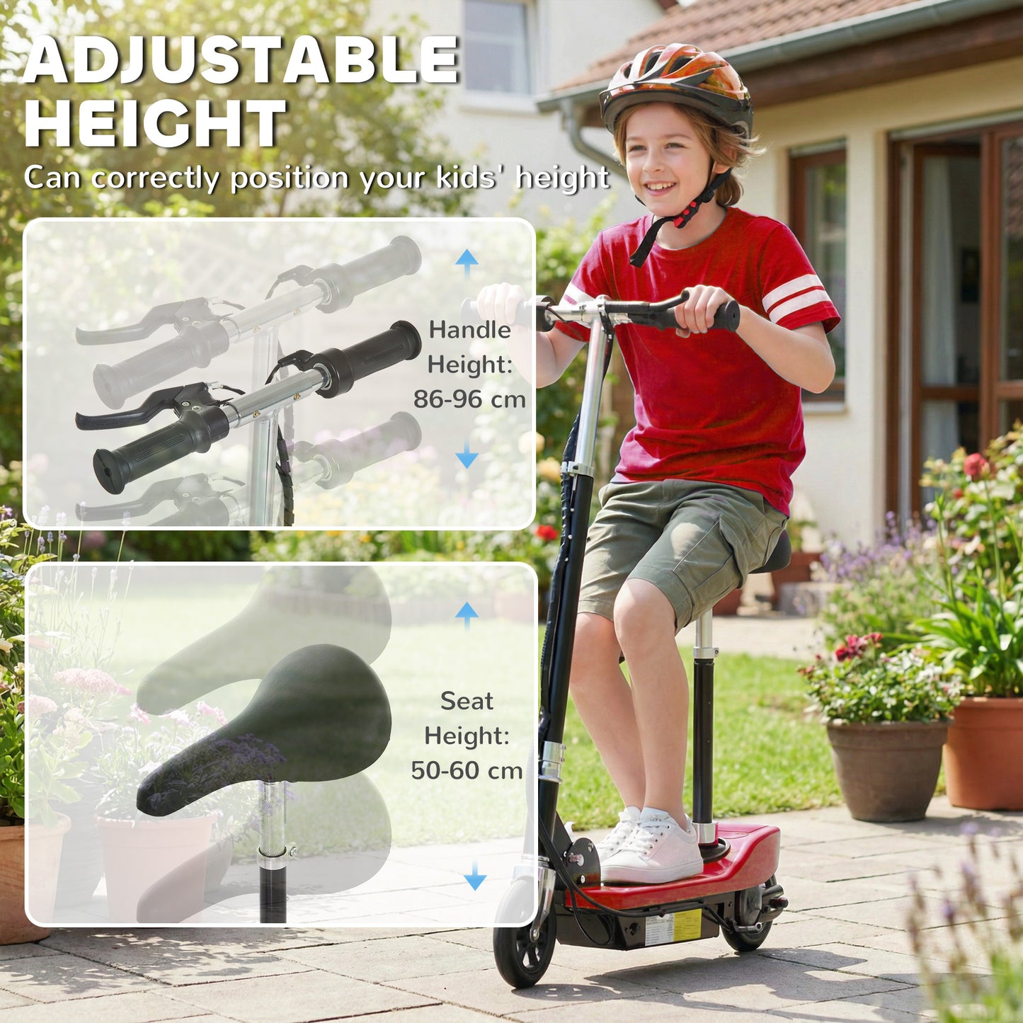 Powered Electric Scooter Ride-On, with Brakes, Adjustable Seat