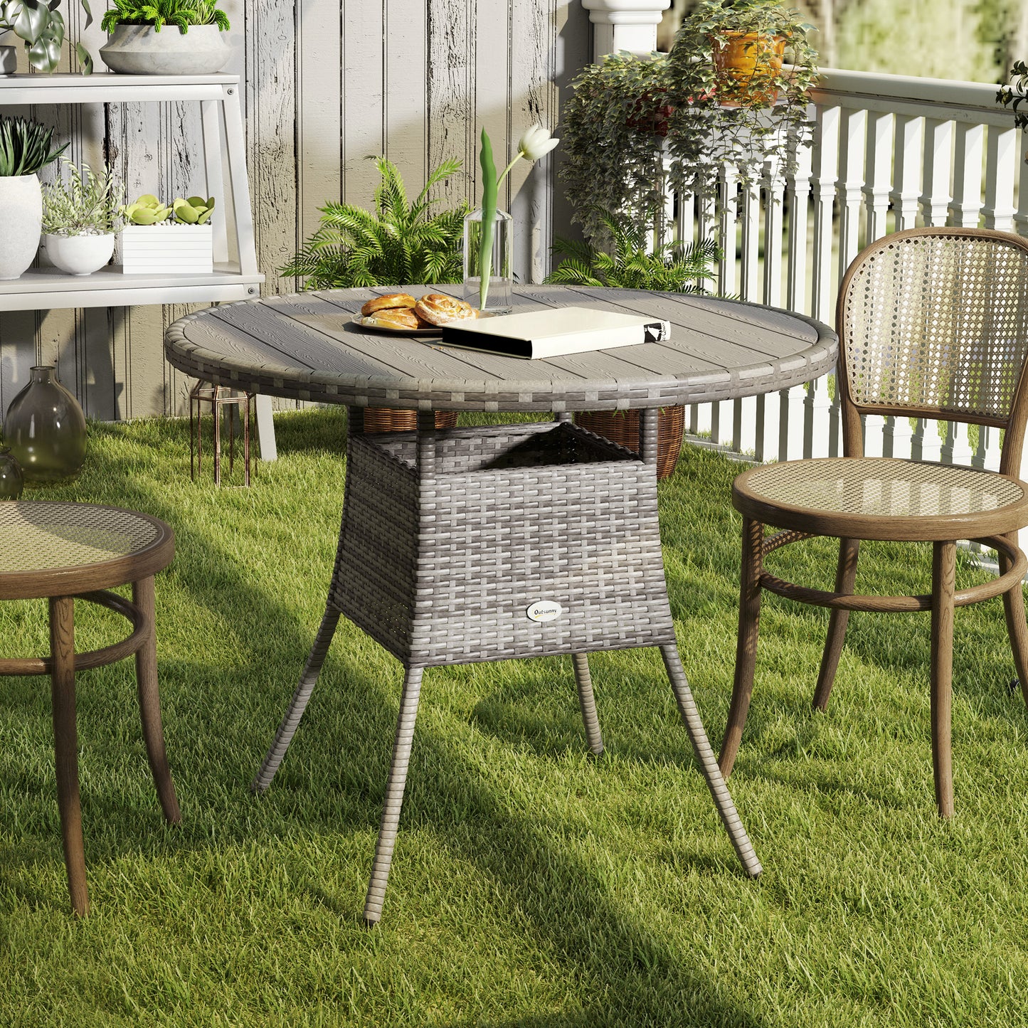 90 cm Wood-Effect Rattan Garden Table