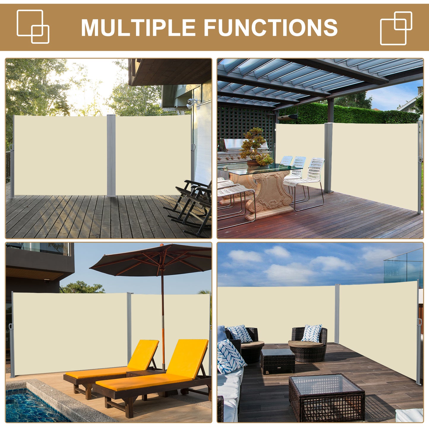 Retractable Sun Side Awning Screen Fence Patio Garden Wall Balcony (5)