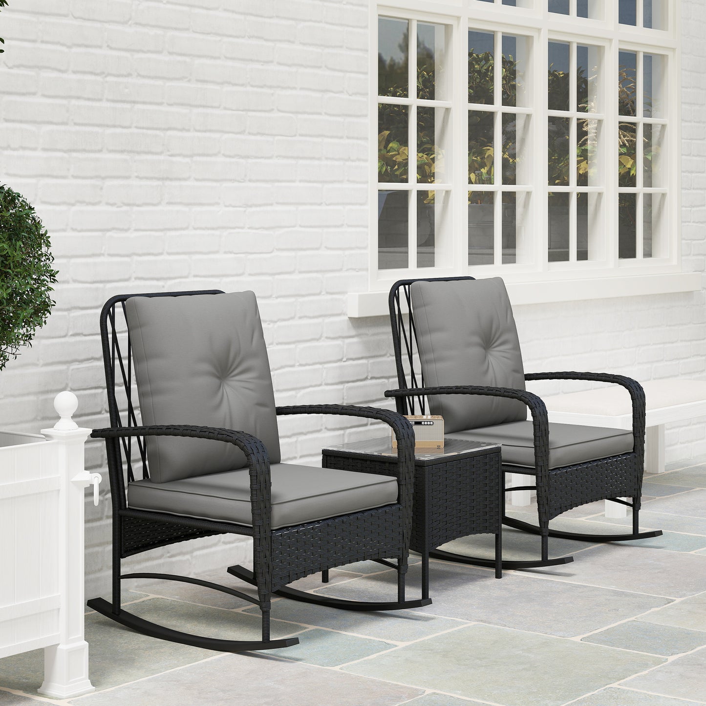 Three-Piece Rocking Chair Rattan Bistro Set