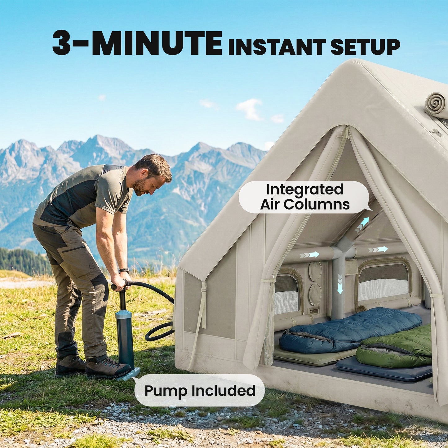 Inflatable Camping Tent, 4 Season Hot Tent 10000mm Waterproof