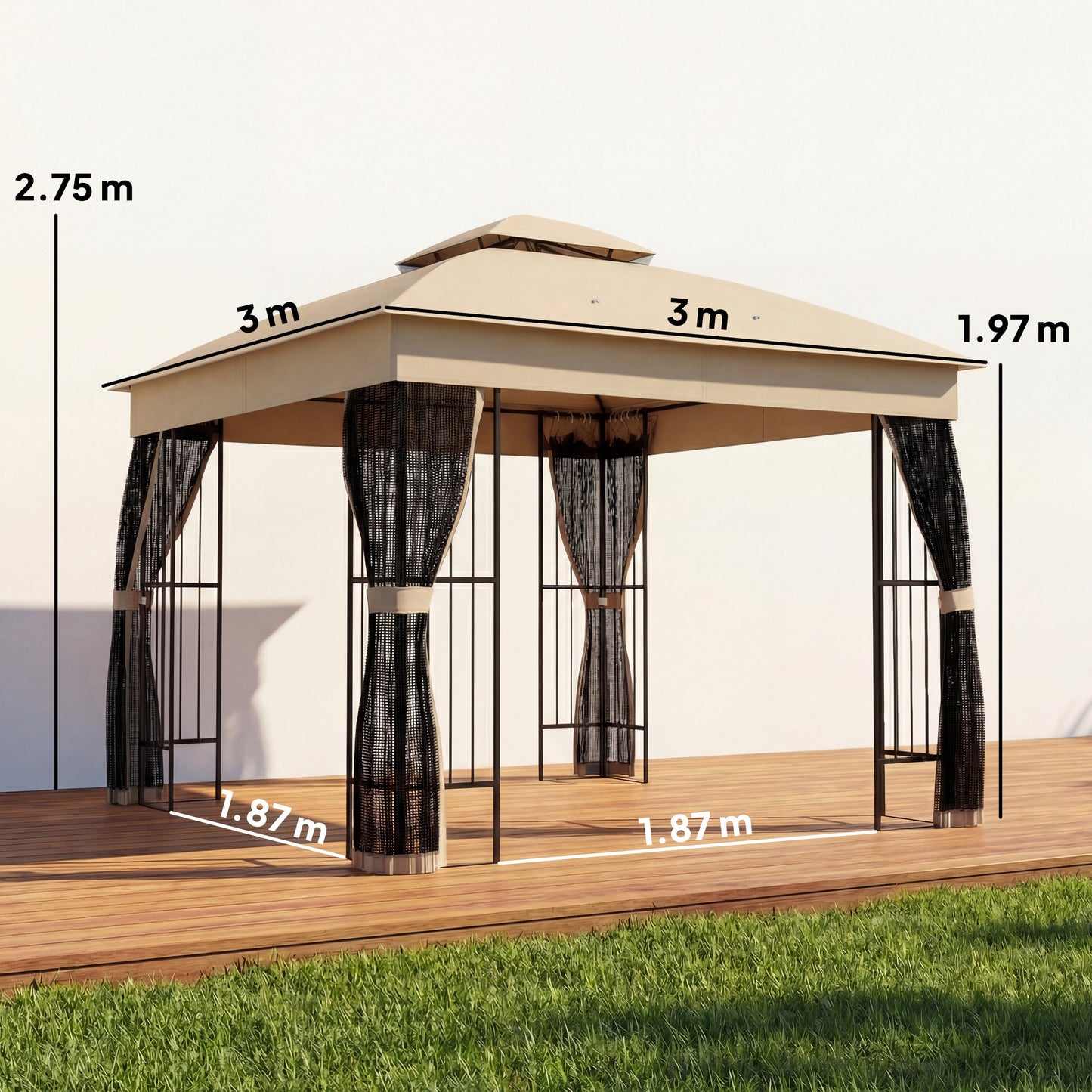 3 x 3 m Outdoor Garden Gazebo with Post Shelves