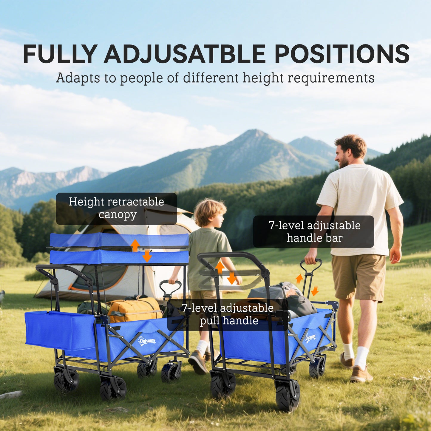 Folding Trolley Cart Storage Wagon Beach Trailer 4 Wheels
