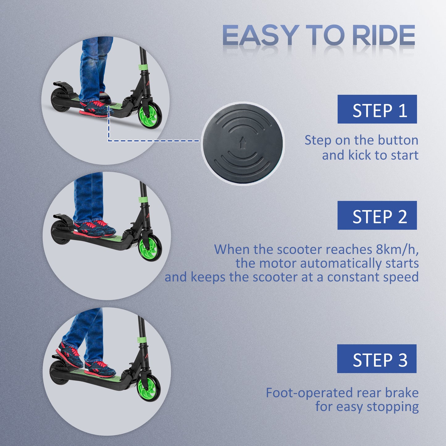 Folding Electric Scooter with Brake, for Ages 6+ Years