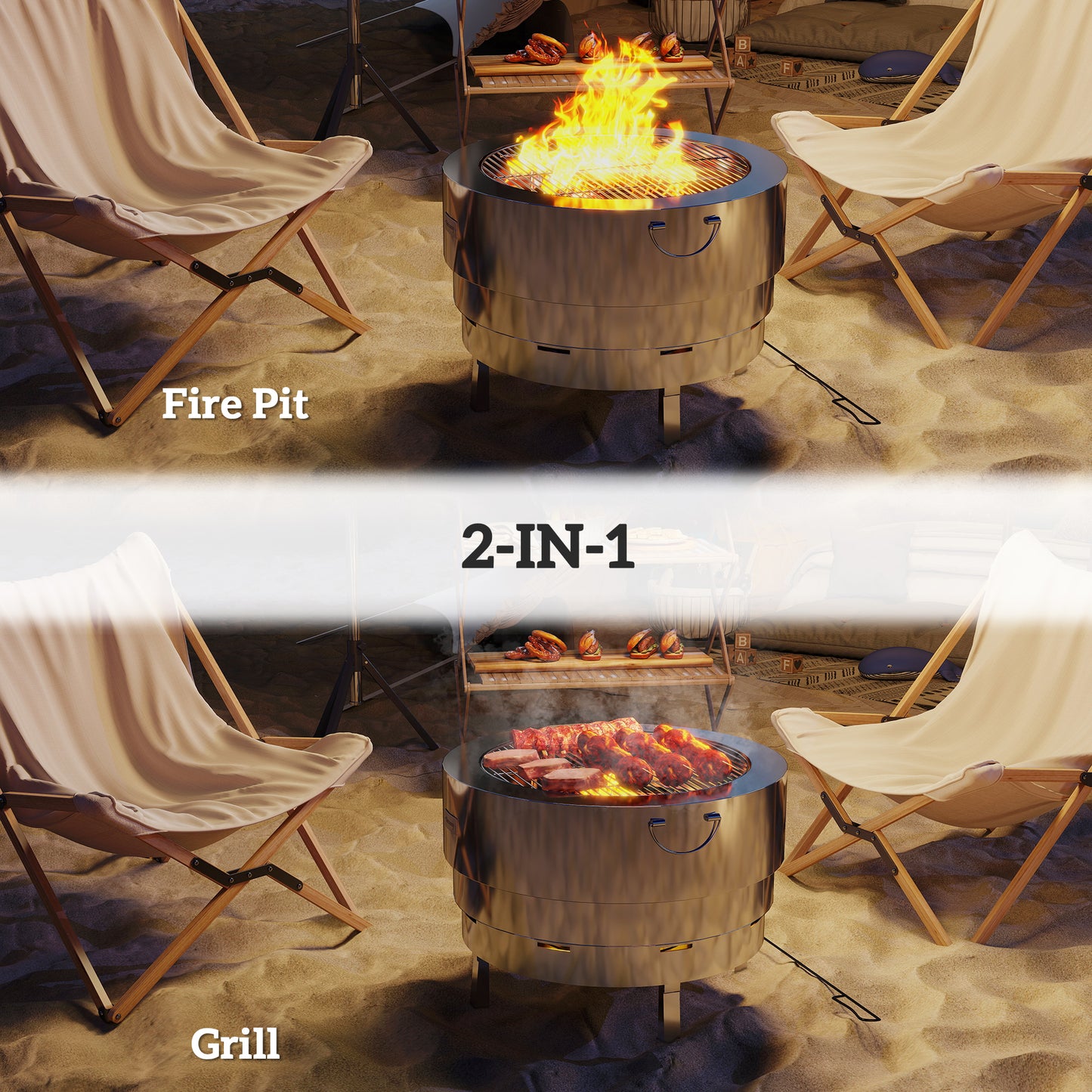 Stainless Steel Wood-burning Fire Pit with Fire Poker
