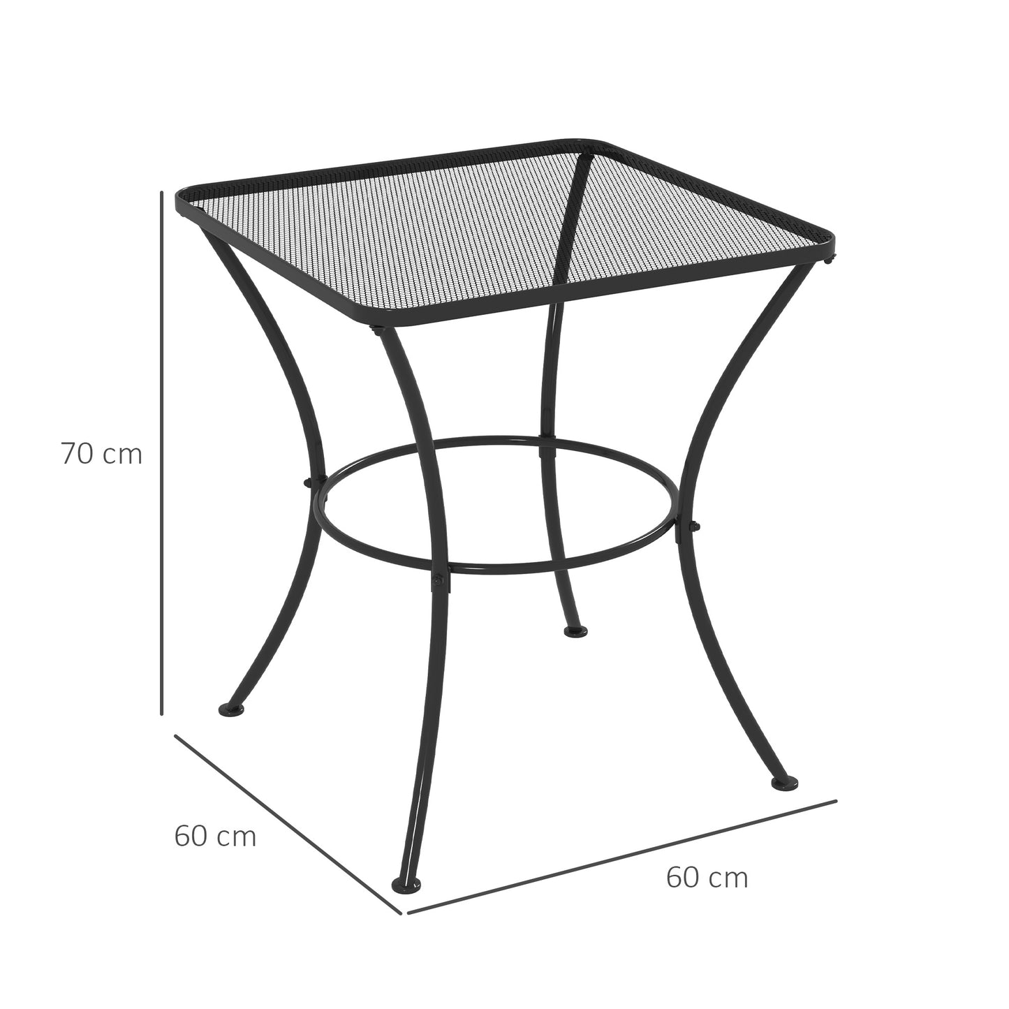 60cm Square Garden Table, Outdoor Metal Bistro Side Desk with Mesh Top
