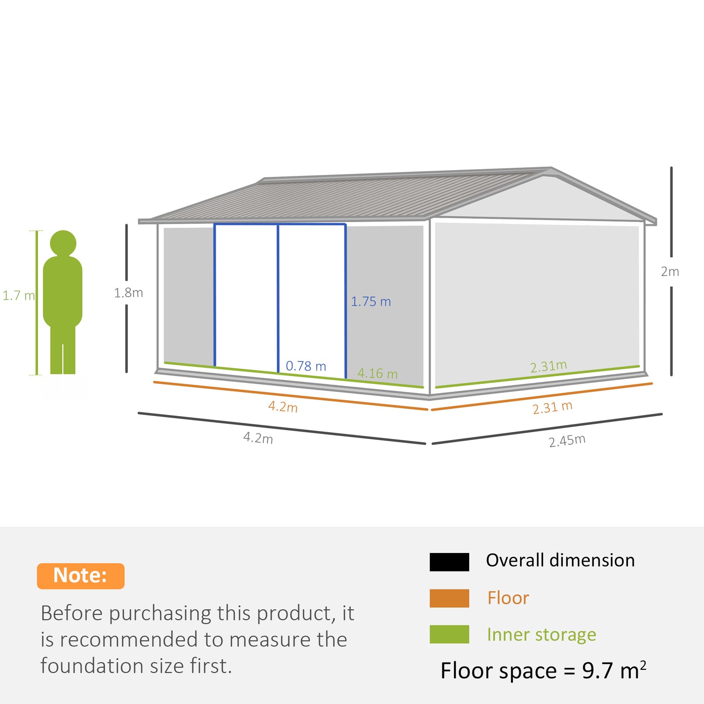 14 x 8ft Outdoor Garden Metal Storage Shed with Lockable Door