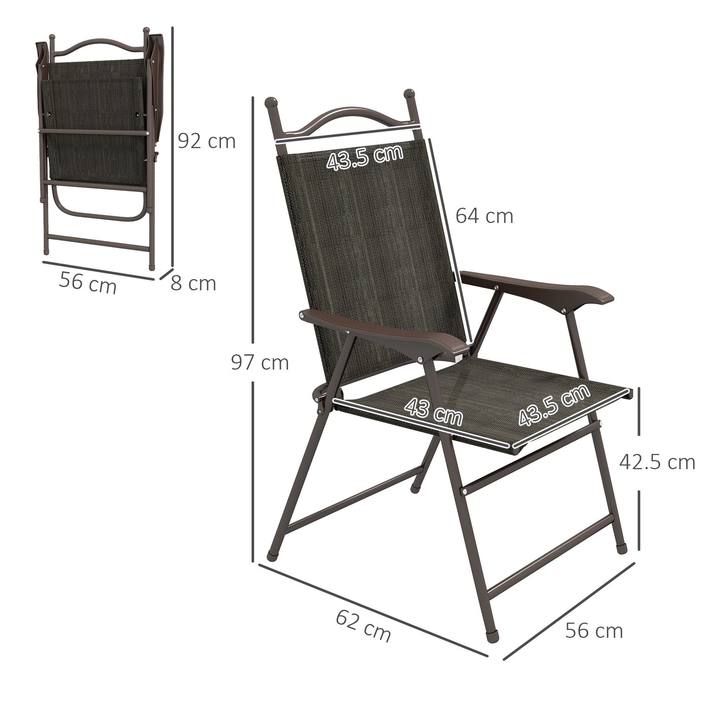 Set of Two Folding Garden Chairs, with Fabric Mesh Seats