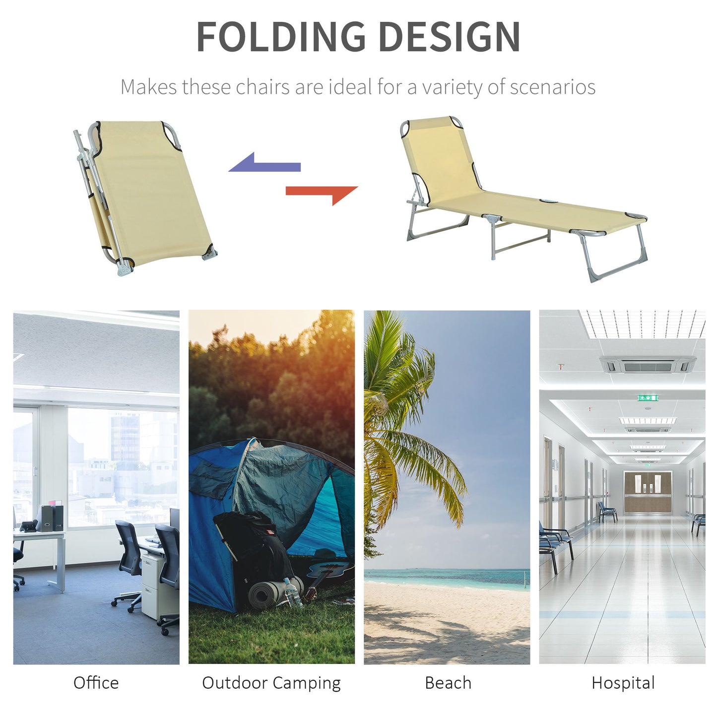Reclining Sun Lounger Chair Folding Camping Bed