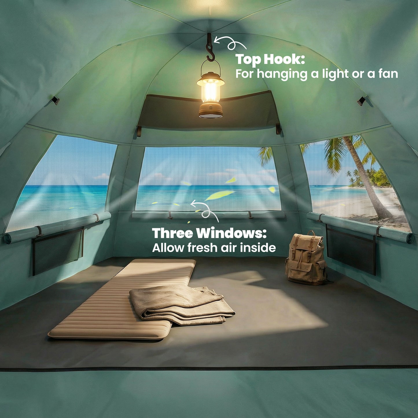 2-3 Person Pop Up Beach Tent, UPF15+ Sun Shelter with Extended Floor