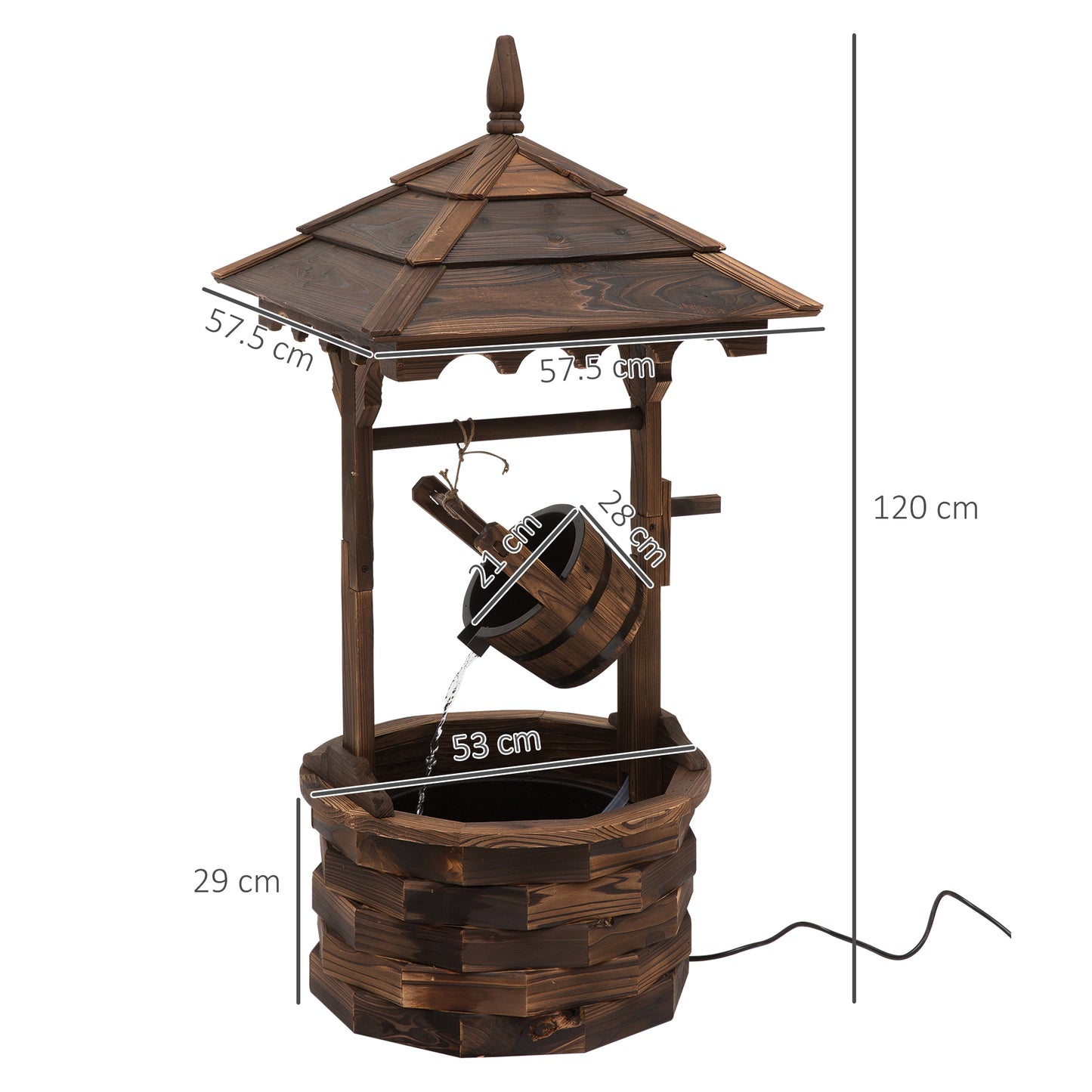 Wooden Garden Wishing Well Fountain Barrel Waterfall Rustic Wood
