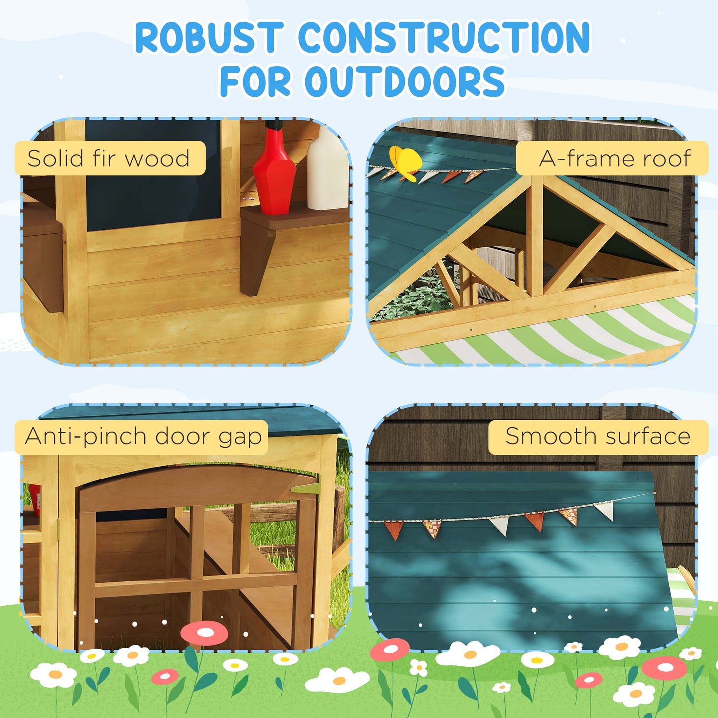 Wooden Playhouse for Kids, Foldable Wendy House with Windows