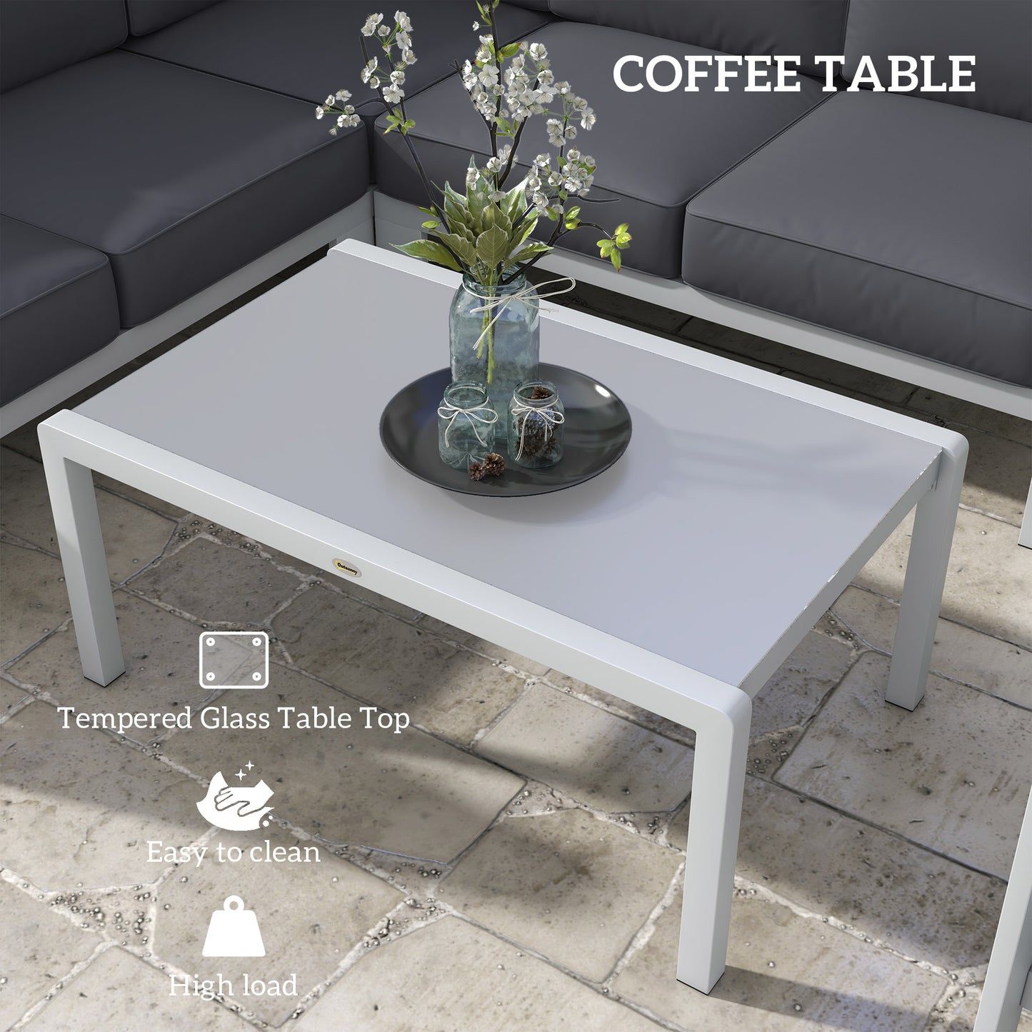 Five-Piece Aluminium Garden Sofa Set, with Glass-Top Table