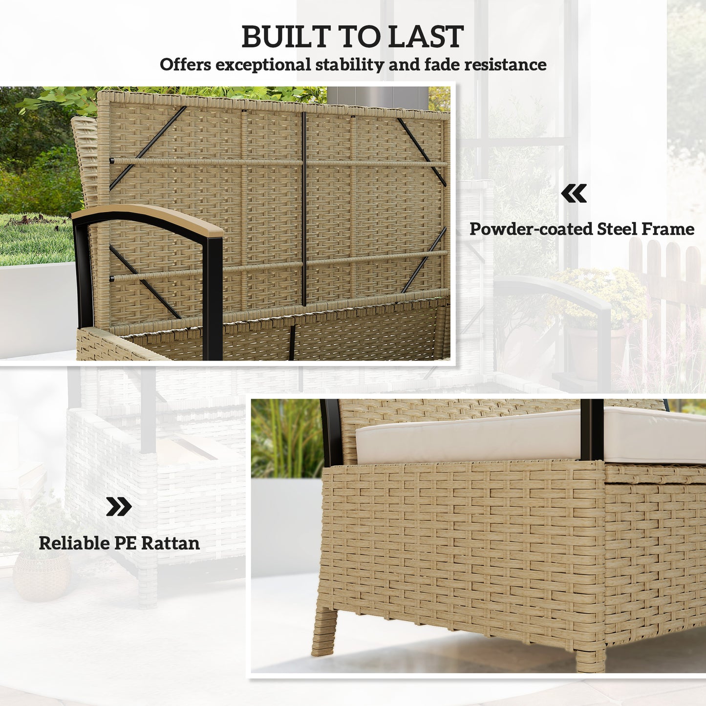 125L Garden Storage Bench, 2 Seater PE Rattan Outdoor Bench Storage