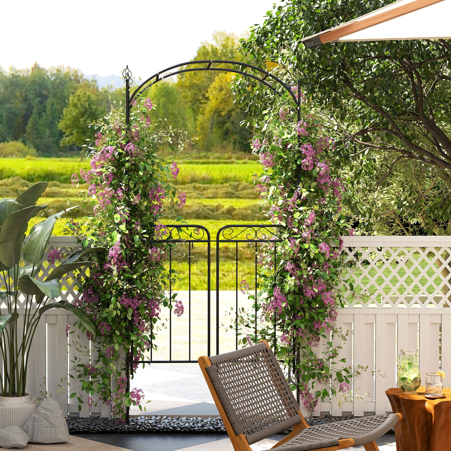 Garden Decorative Metal Arch with Gate Outdoor Patio Trellis Arbor