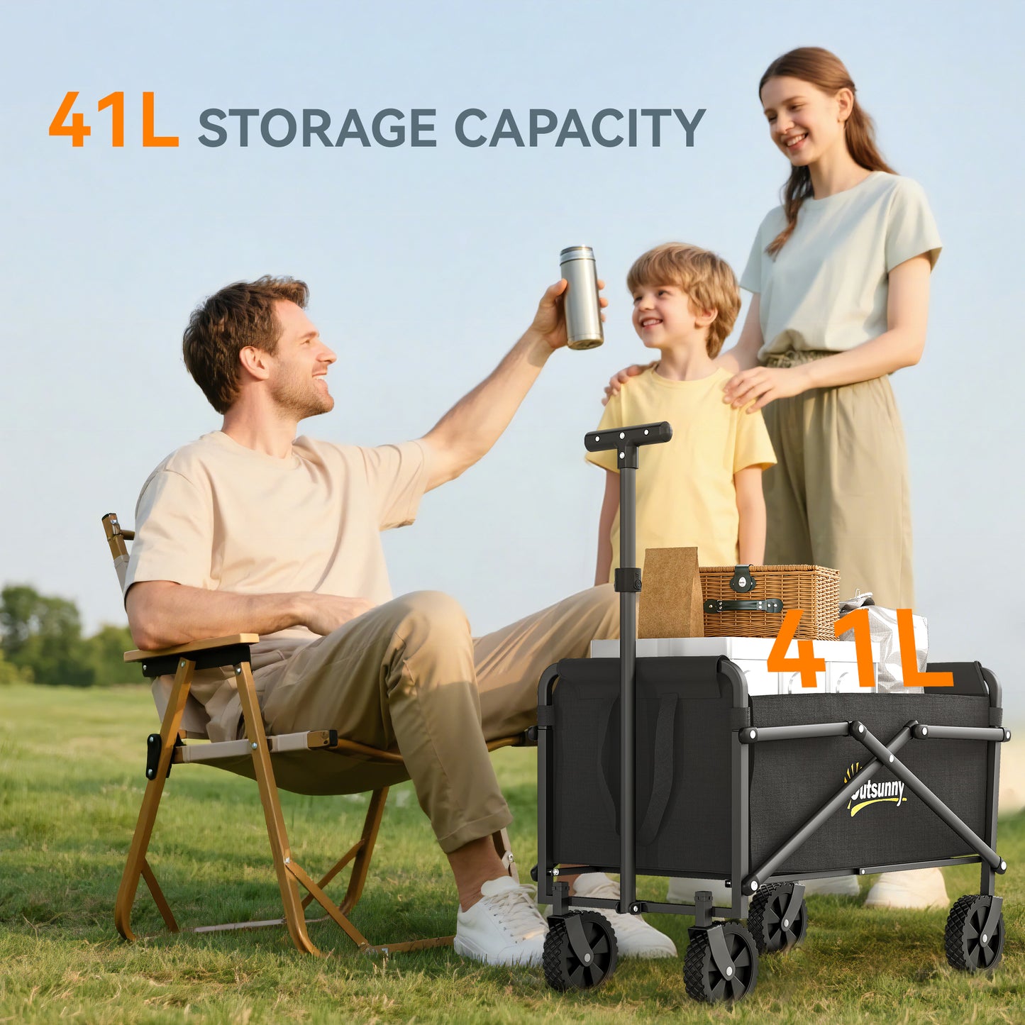 41L Festival Trolley on Wheels, Compact Garden Folding Trolley Cart