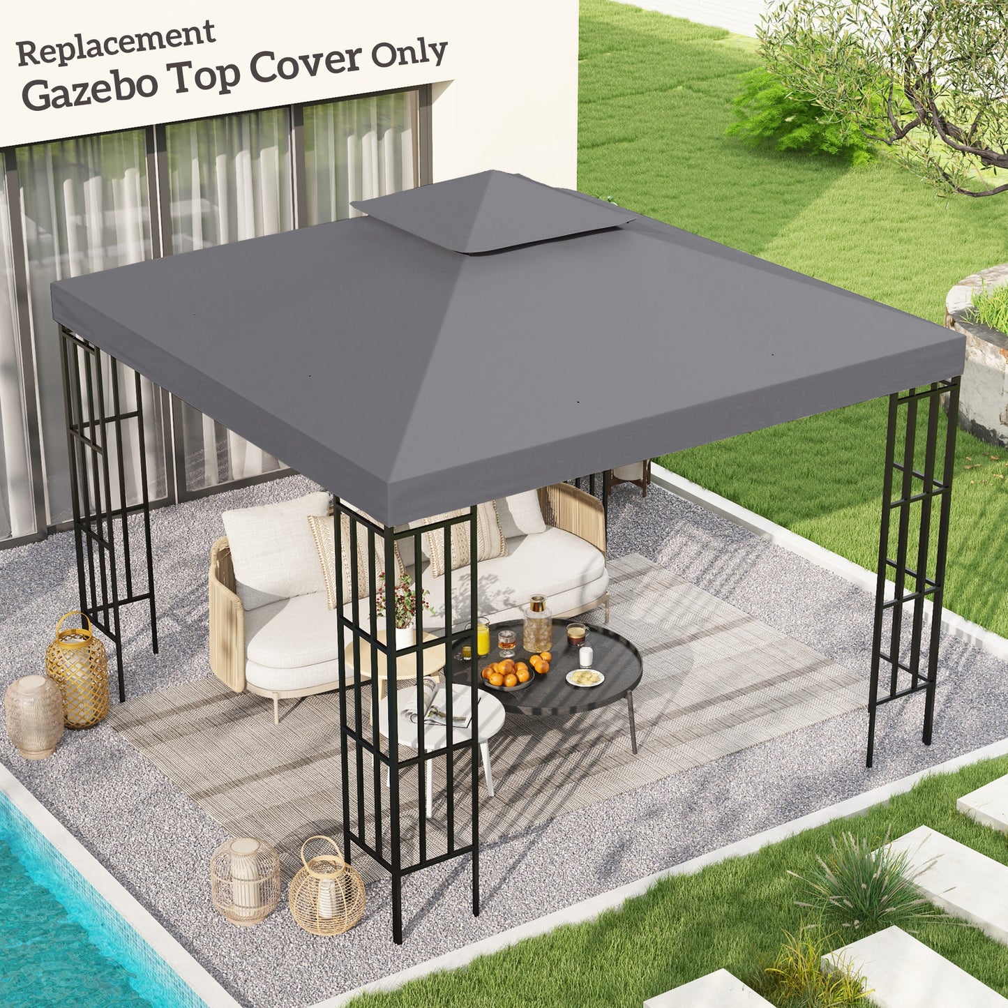 3(m) Gazebo Top Cover Double Tier Canopy Replacement Pavilion Roof