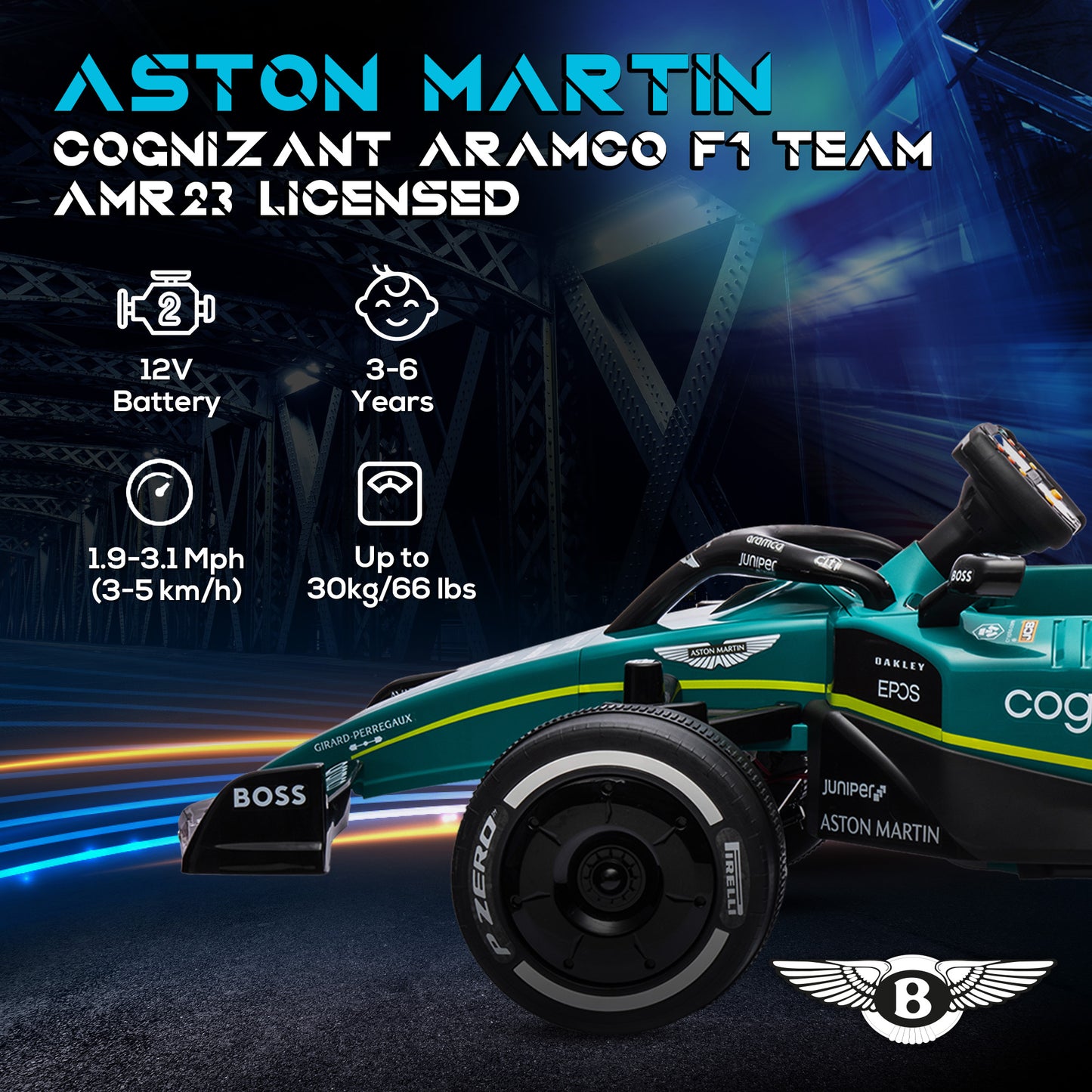 Aston Martin Licensed 12V Kids Ride on Racing Kart w/ Bluetooth