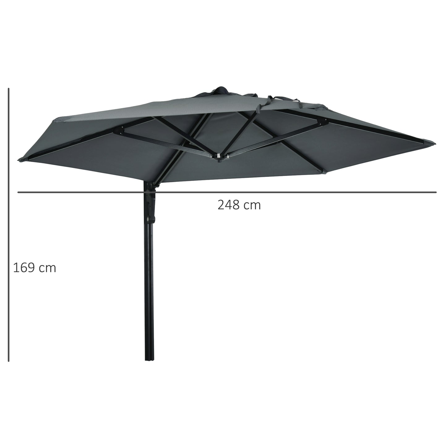 2.5m Wall Mounted Parasol, Hand to Push Outdoor Patio Umbrella