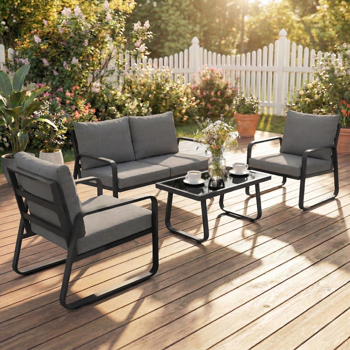 4 Piece Garden Furniture Set, Outdoor Sofa Set with Loveseat