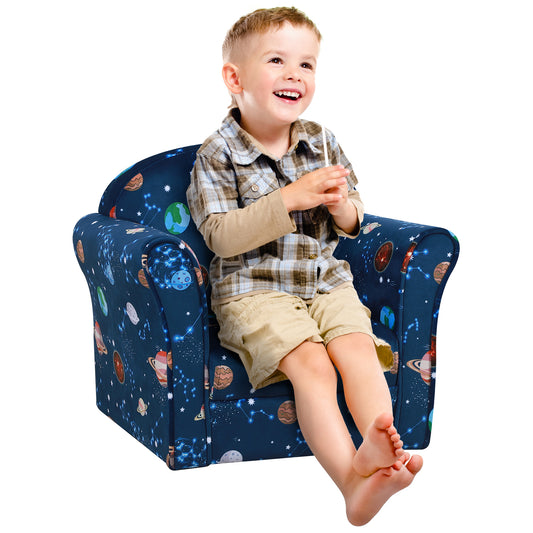 Kids Planet-Themed Armchair, with Non-Slip Feet, Wooden Frame