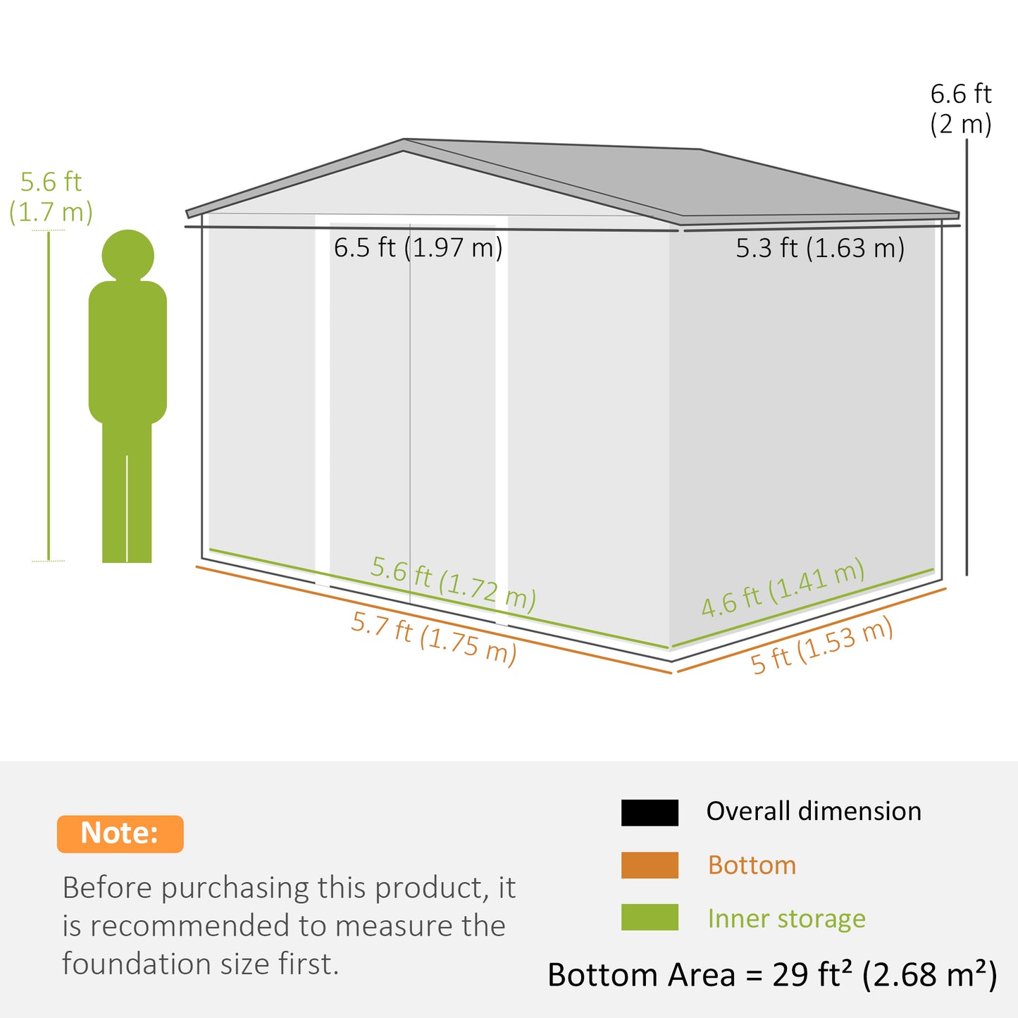 6.5 x 5ft Metal Garden Shed