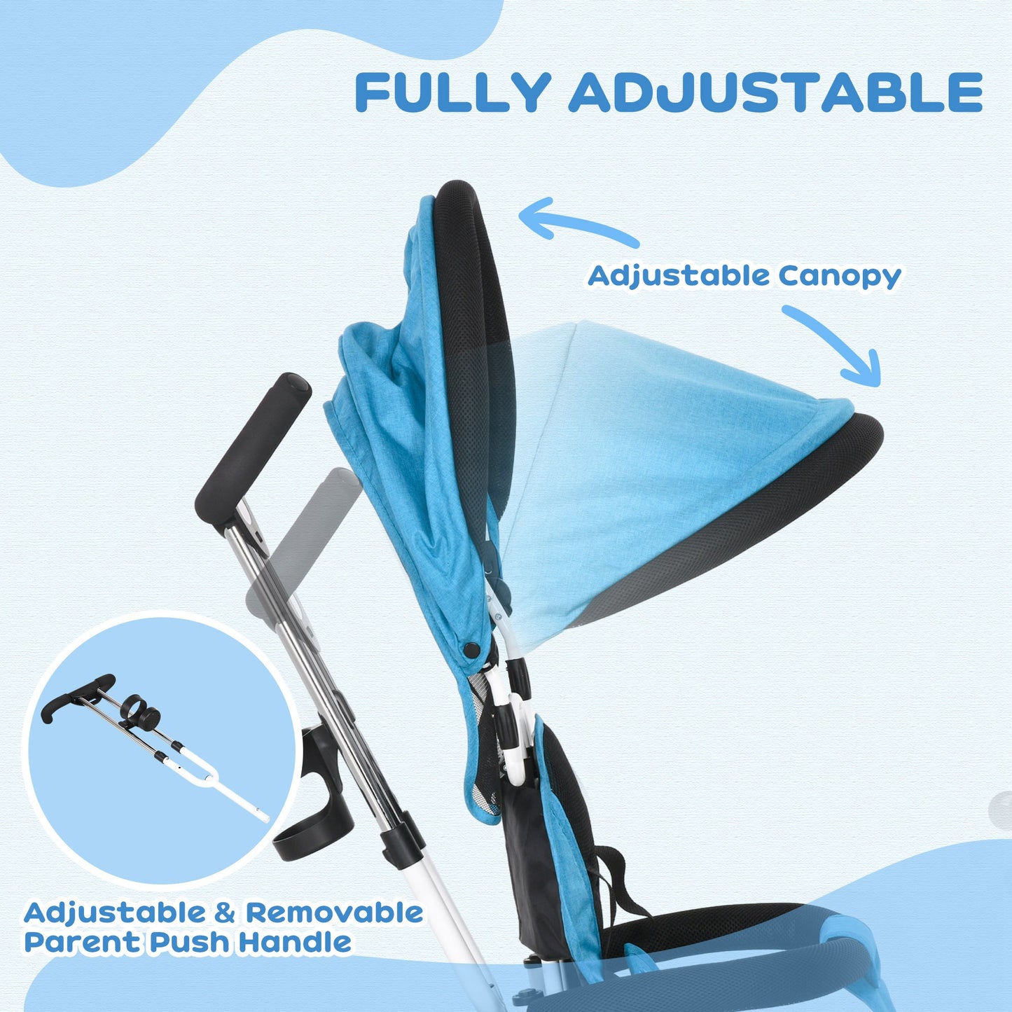 6 in 1 Kids Trike Push Bike w/ Push Handle, Canopy