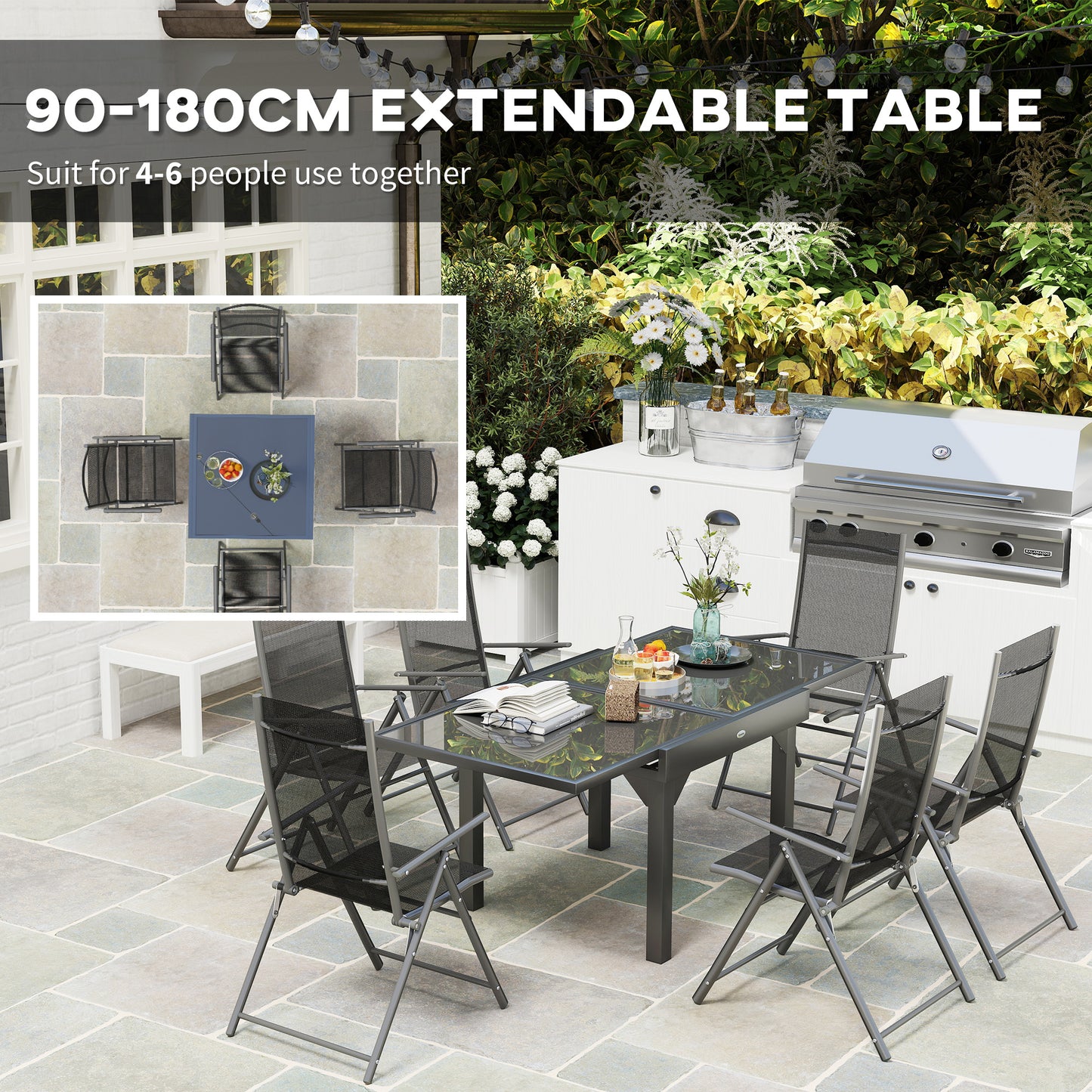 7 Piece Outdoor Dining Set with Extendable Table