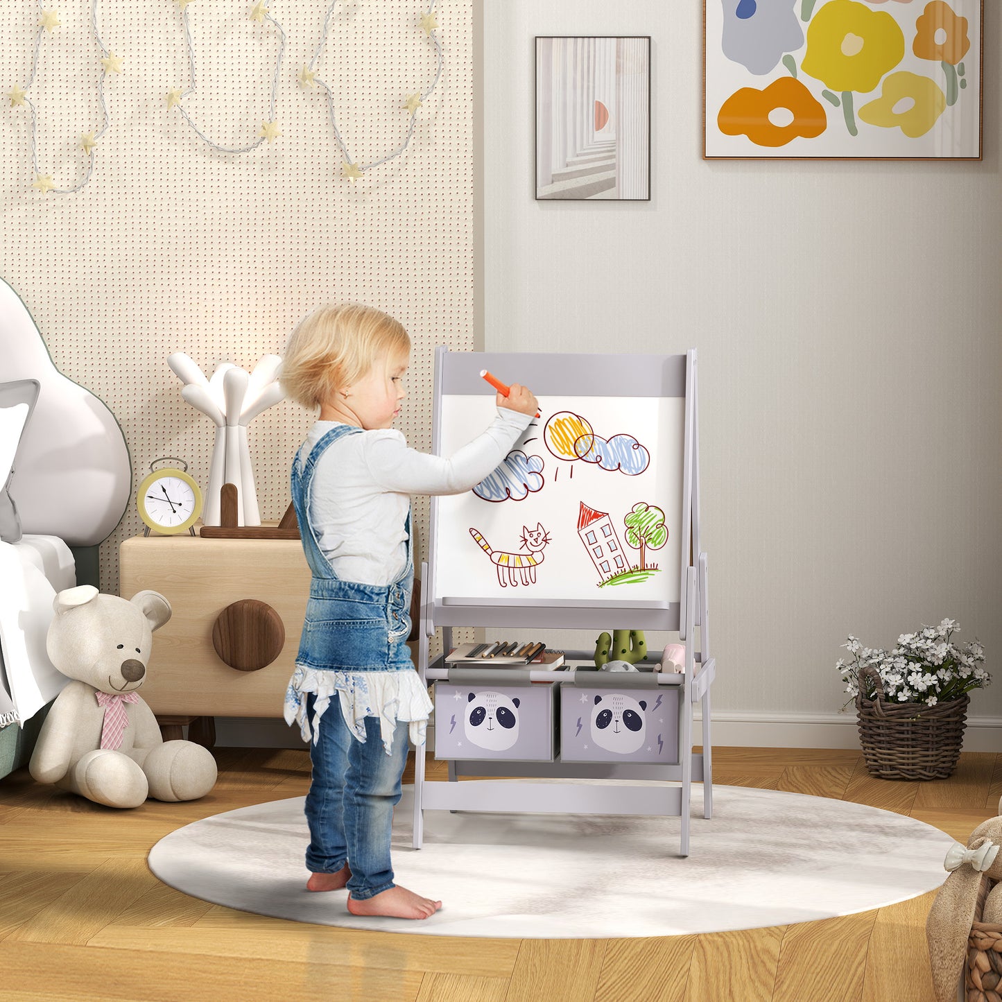 3-In-1 Kids Easel with Paper Roll, Art Easel, with Storage