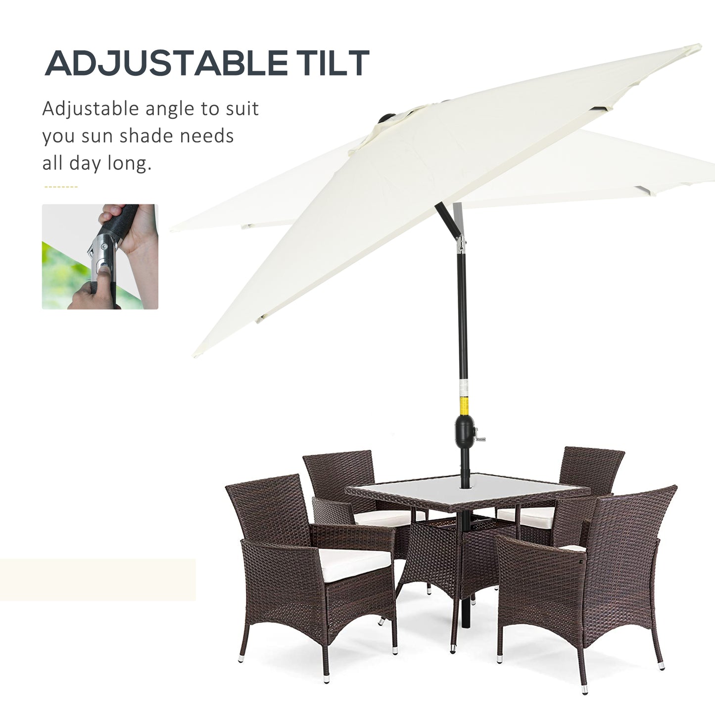 3x2m Garden Parasol Umbrella with Aluminium Pole, Tilt and Crank
