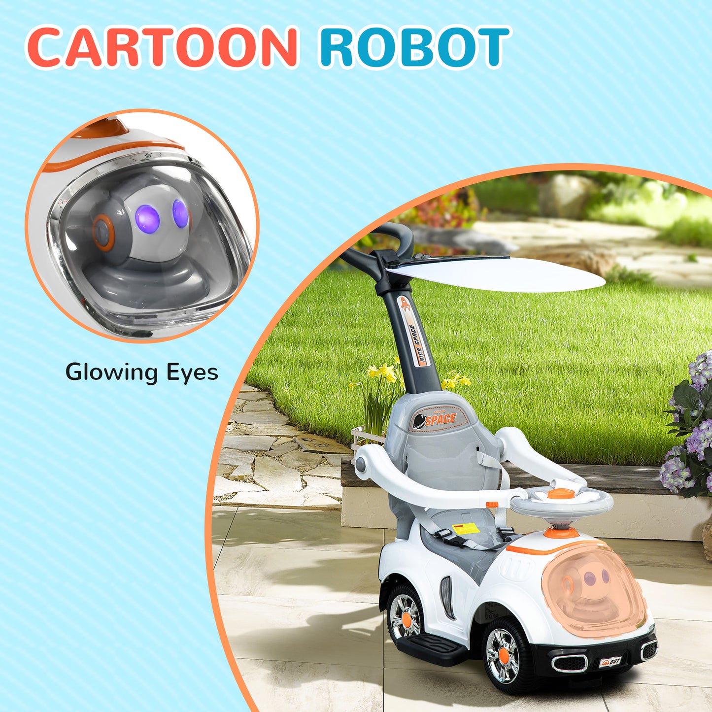 3 in 1 Ride on Push Car, Cartoon Robot Theme Foot to Floor Slider