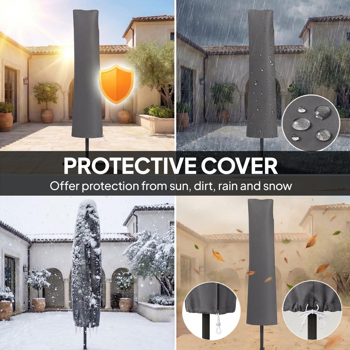 3 m Cantilever Parasol with Protective Cover and Wind Ropes