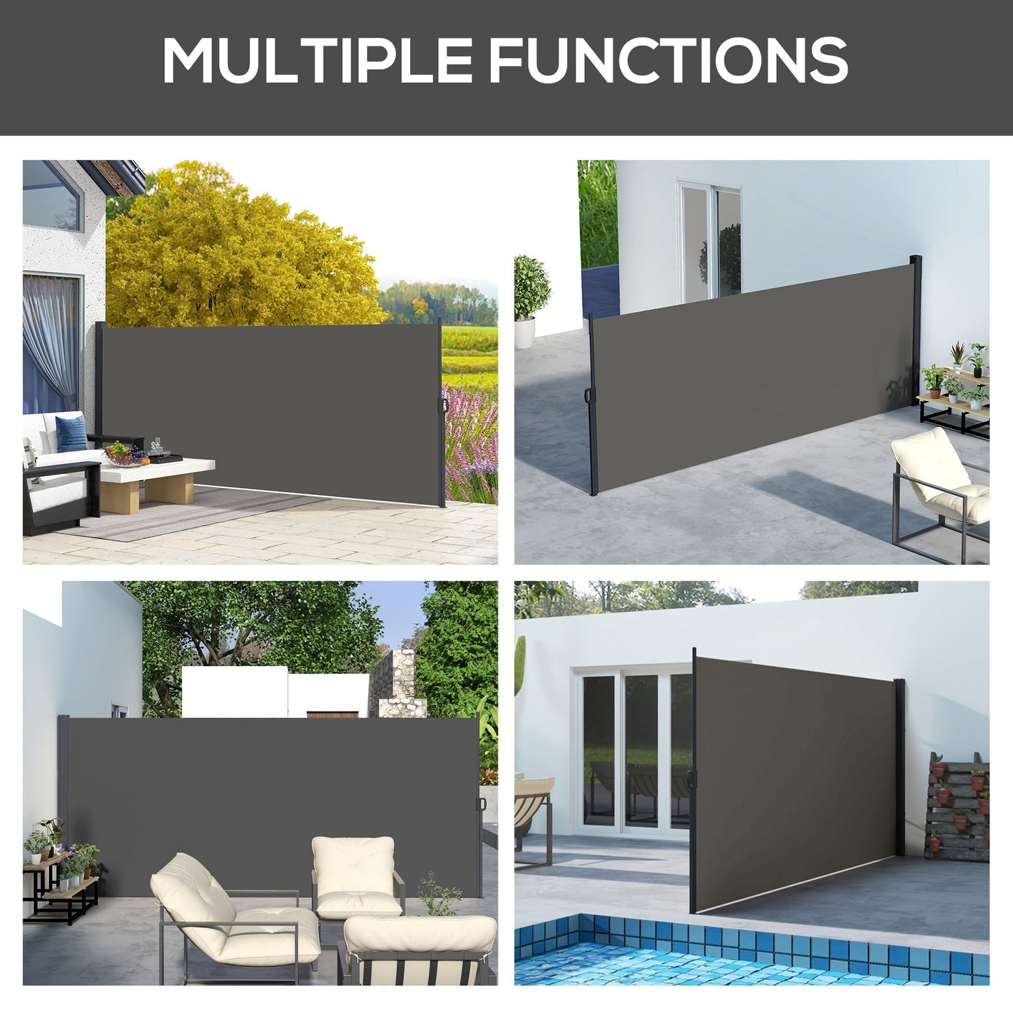 Retractable Side Awning, Outdoor Privacy Screen for Garden, Hot Tub