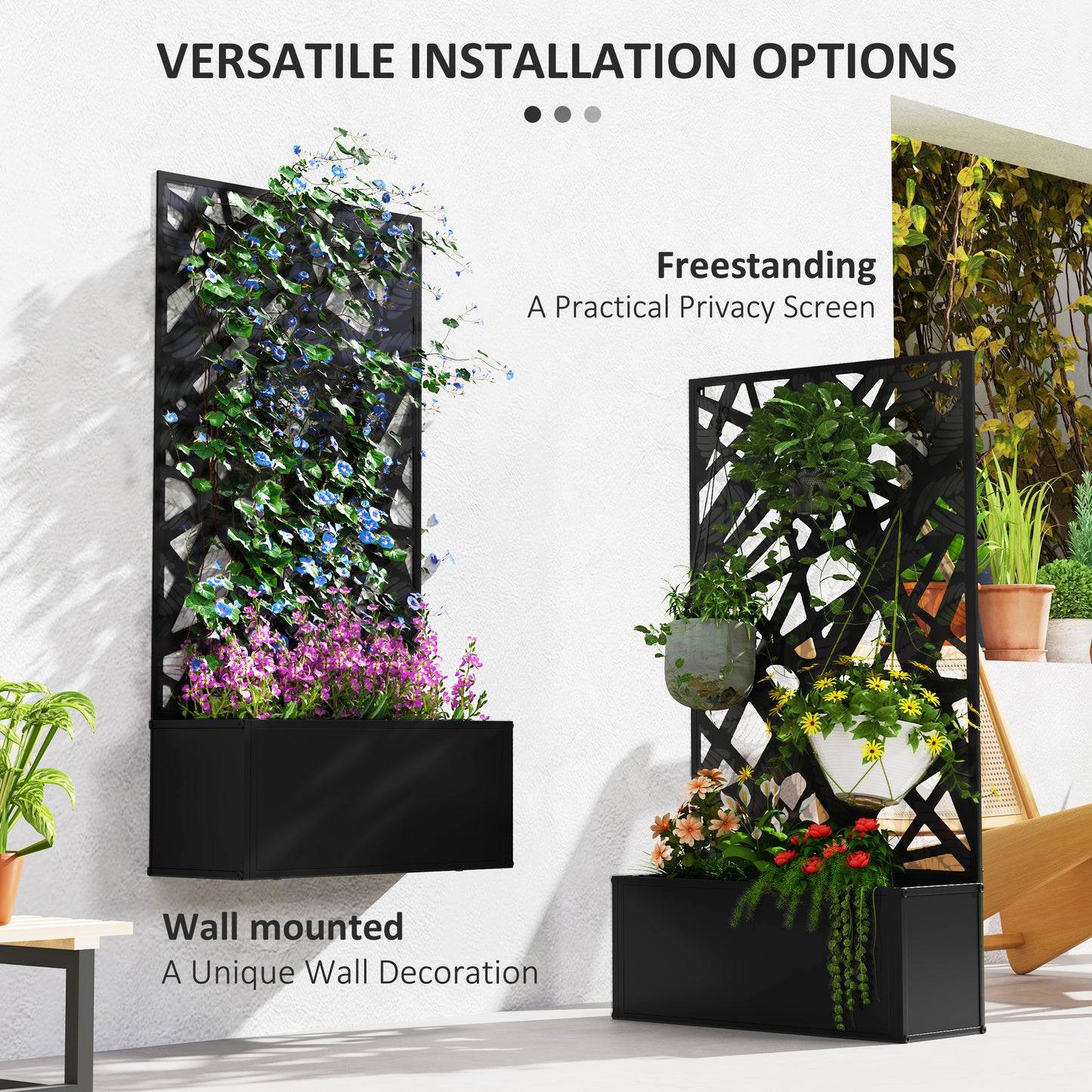 Outdoor Metal Planter, with Back Trellis (3)