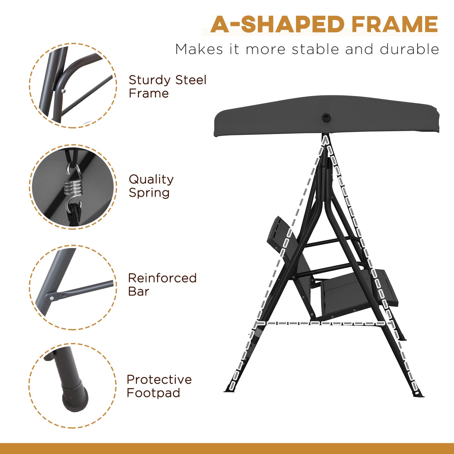 Three-Seater Garden Swing Chair, with Canopy