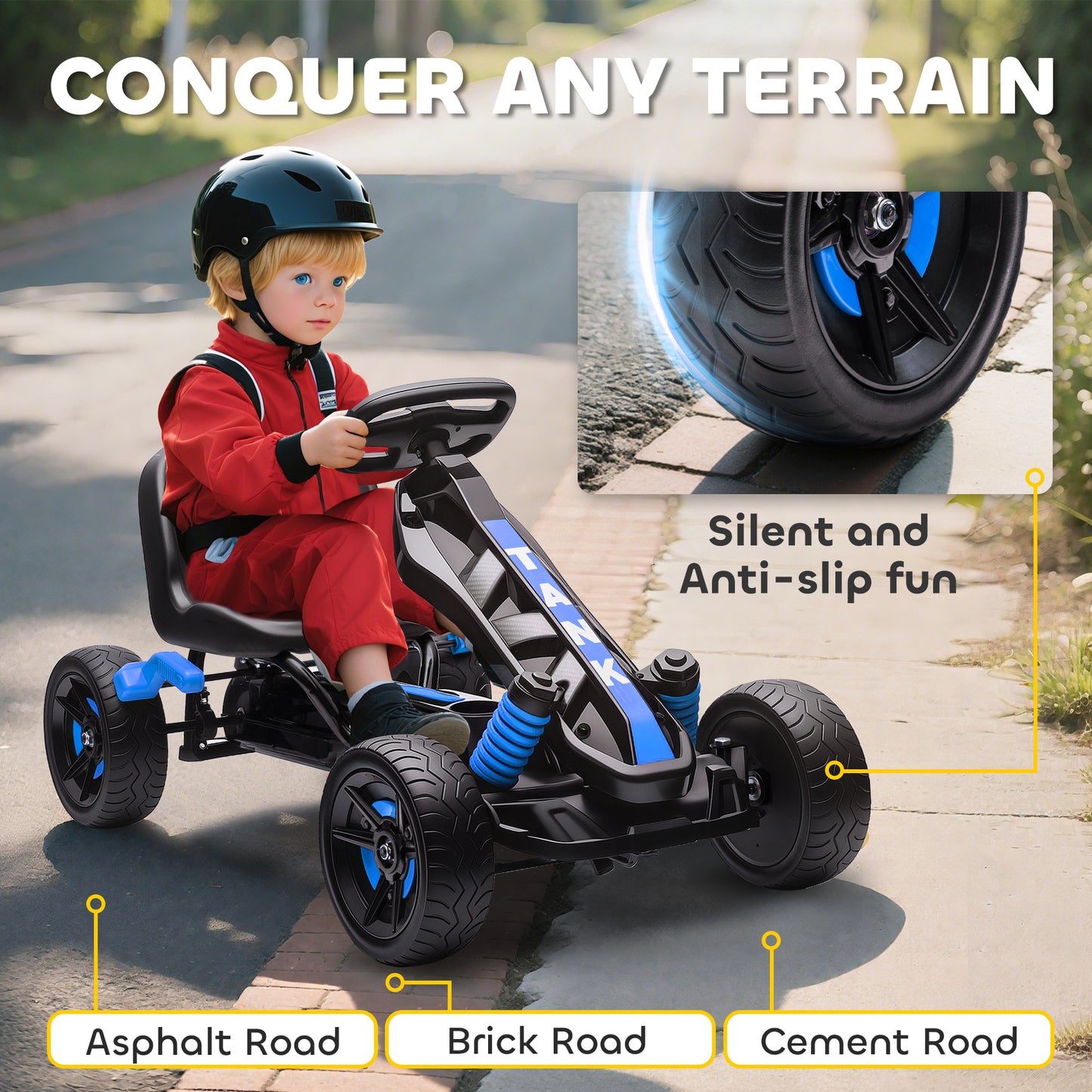 Pedal Go Kart for Kids Aged 3-6 Years, with Freewheel System, Brake