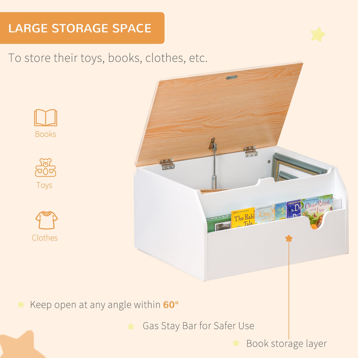 Wooden Kids Toy Box Children Storage Chest Organiser Book Slot