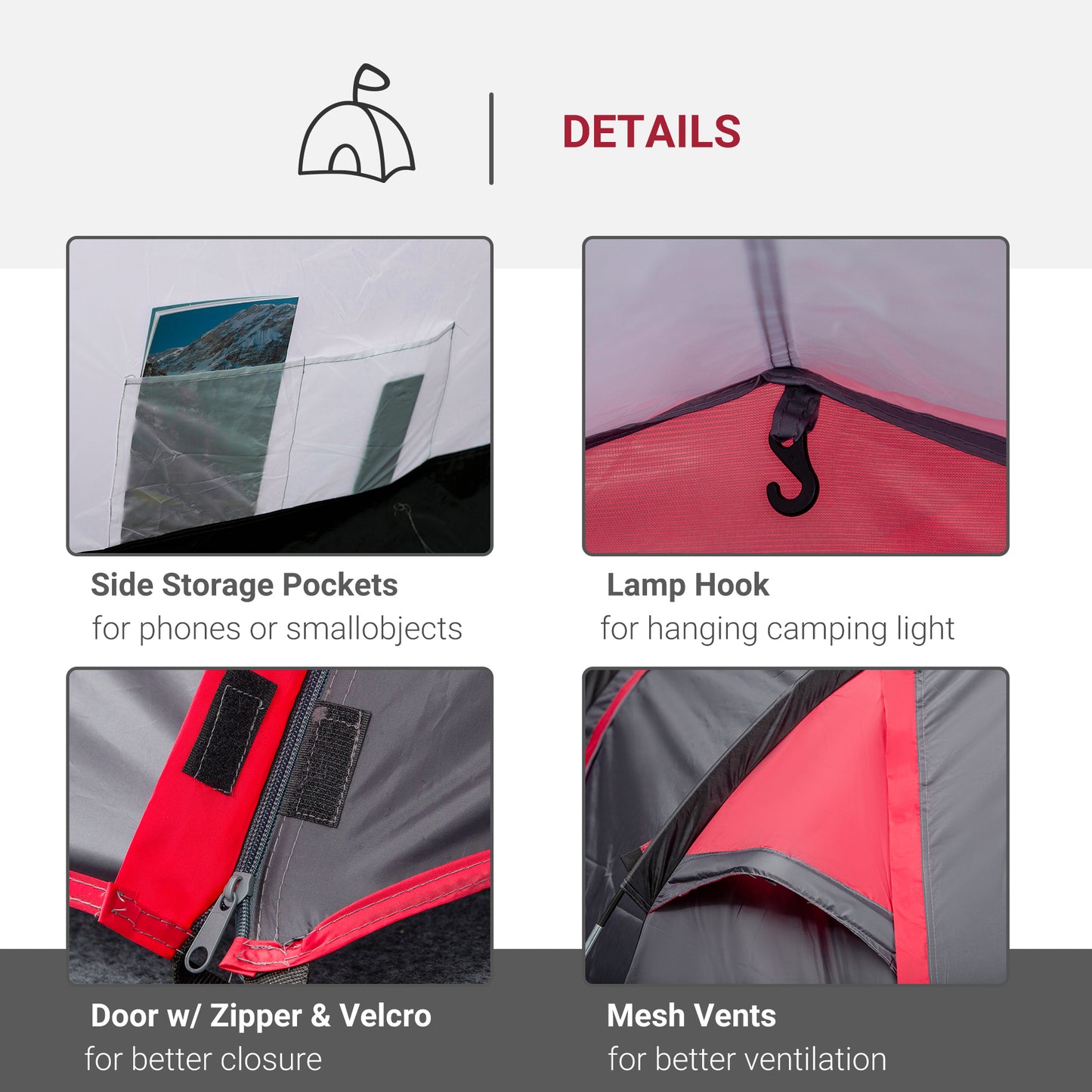2-3 Person Tunnel Tent with Sewn-in Groundsheet, Air Vents, Rainfly