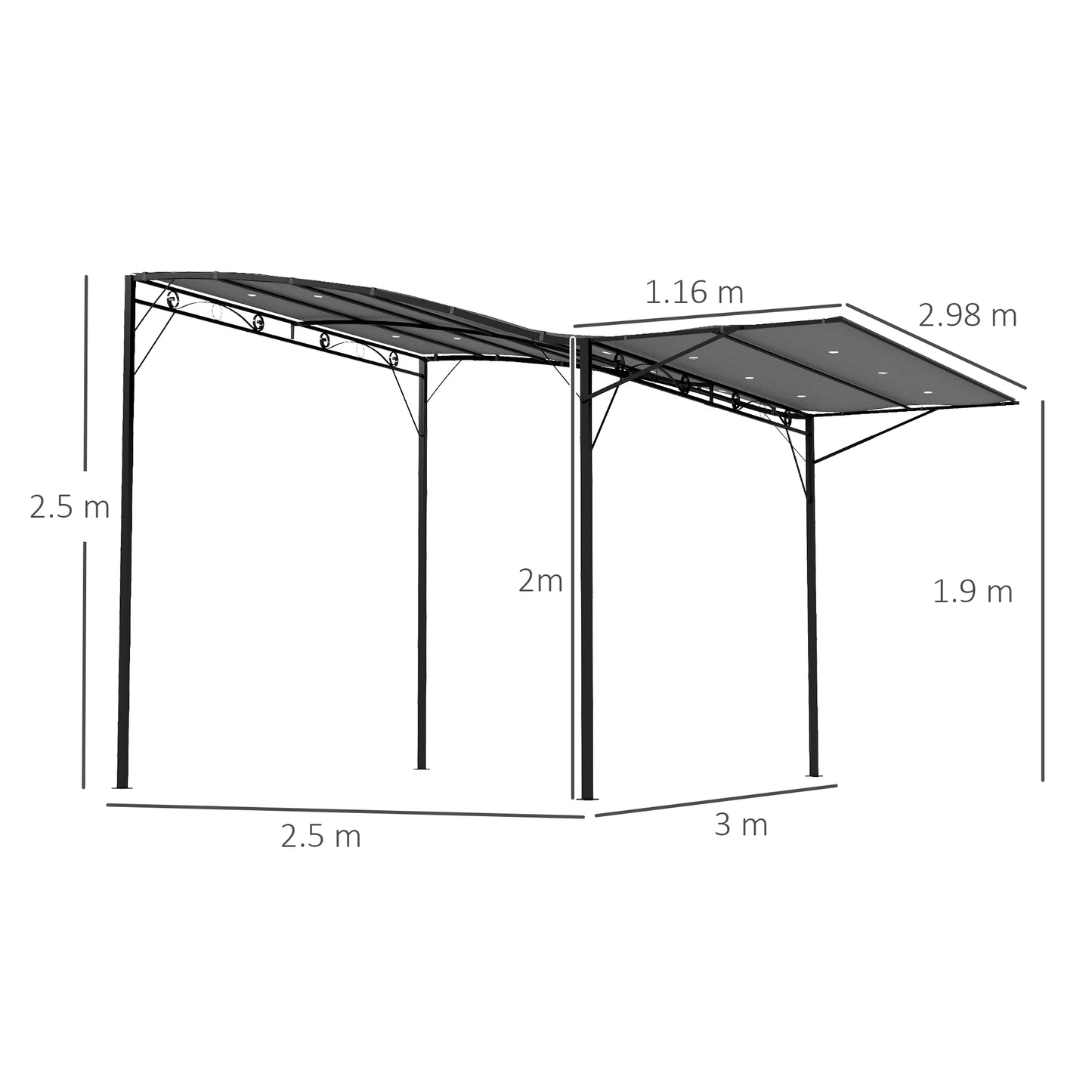 3 x 2.5m Patio Metal Gazebo Door Window Awning Wall Mount Metal